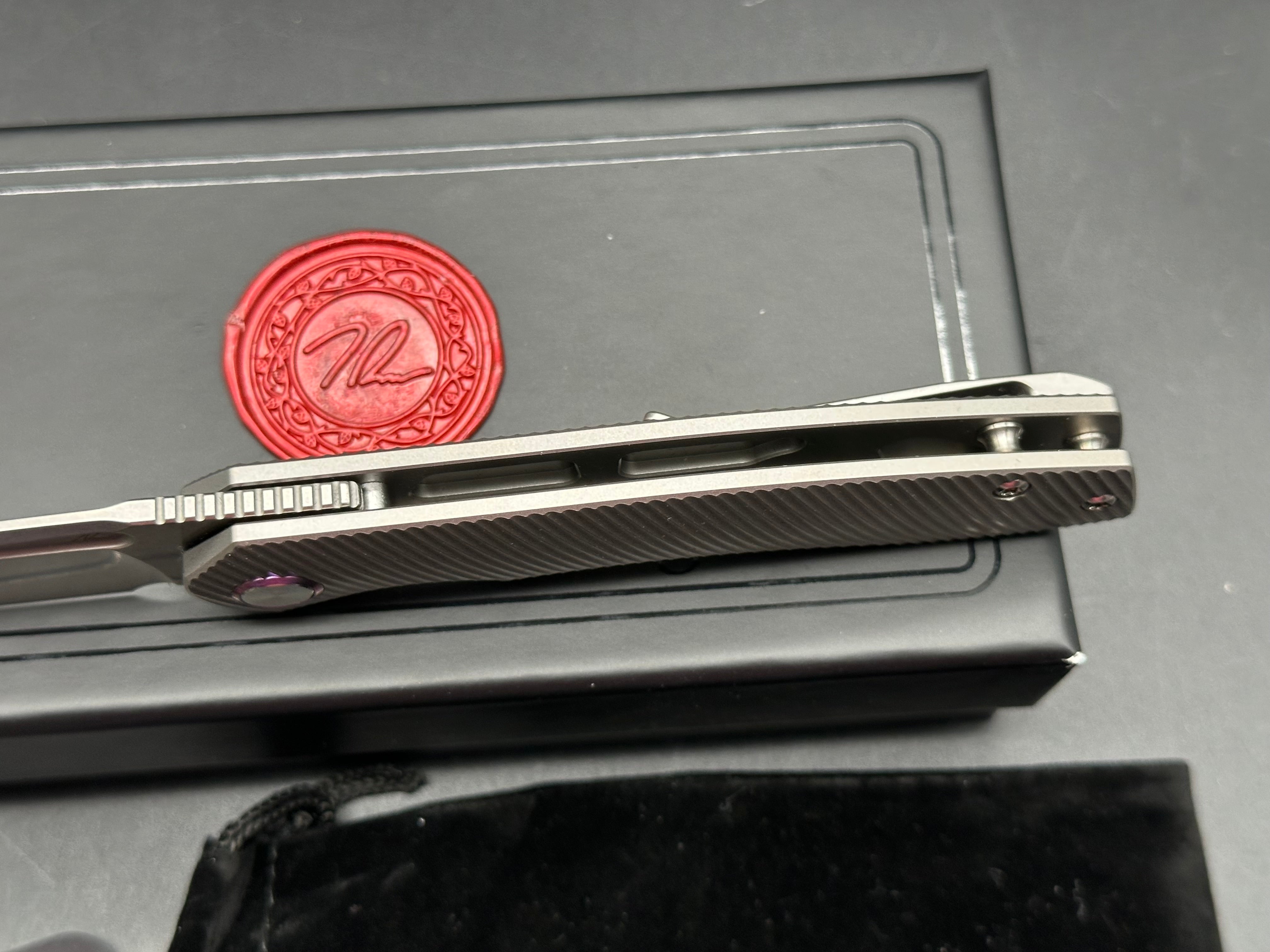 T.W. Price Dawn v.3 (3.3") CPM MagnaCut Stonewash Blade with Deep Angle Milled Titanium Scales