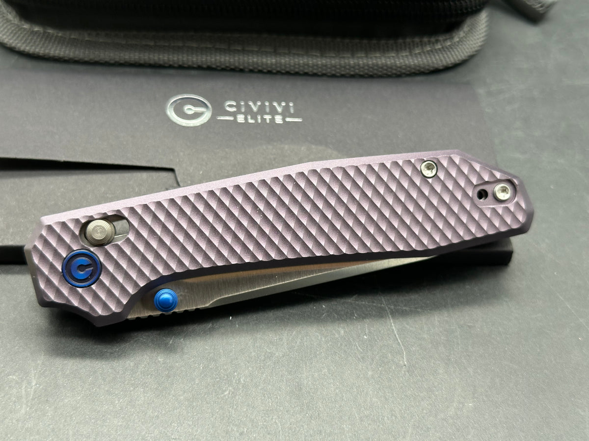 CIVIVI ELITE TESSERA PURPLE DIAMOND PATTERN ALUMINUM HANDLE S35VN DROP POINT