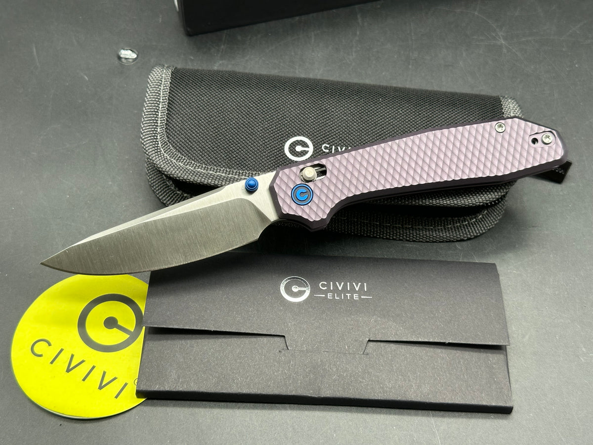CIVIVI ELITE TESSERA PURPLE DIAMOND PATTERN ALUMINUM HANDLE S35VN DROP POINT