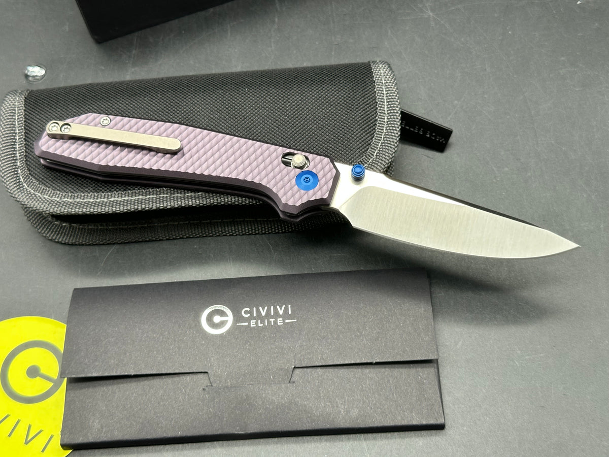CIVIVI ELITE TESSERA PURPLE DIAMOND PATTERN ALUMINUM HANDLE S35VN DROP POINT