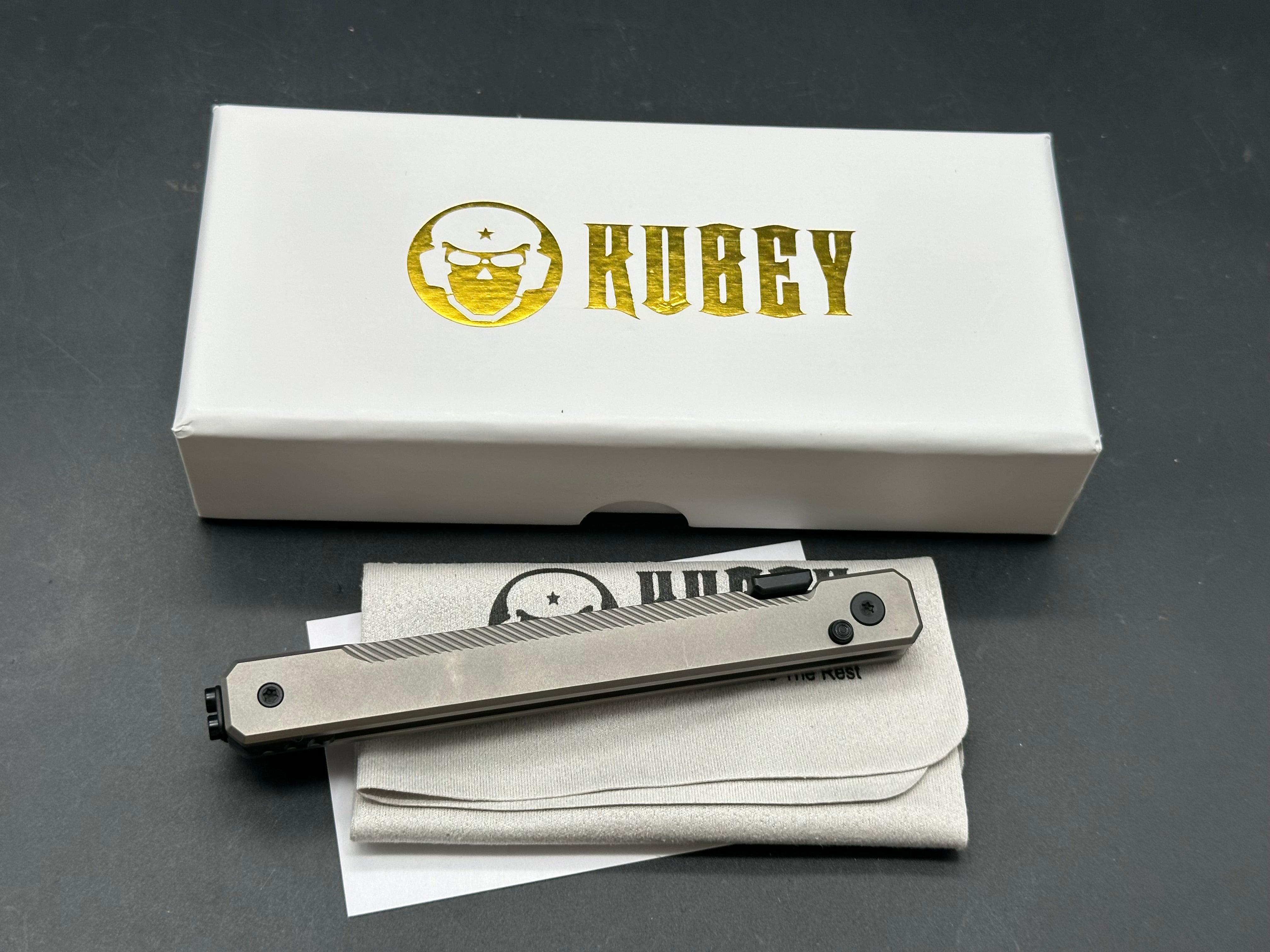 Kubey Knives Prism Tanto Button Lock Knife Titanium (3.5" 14C28N)