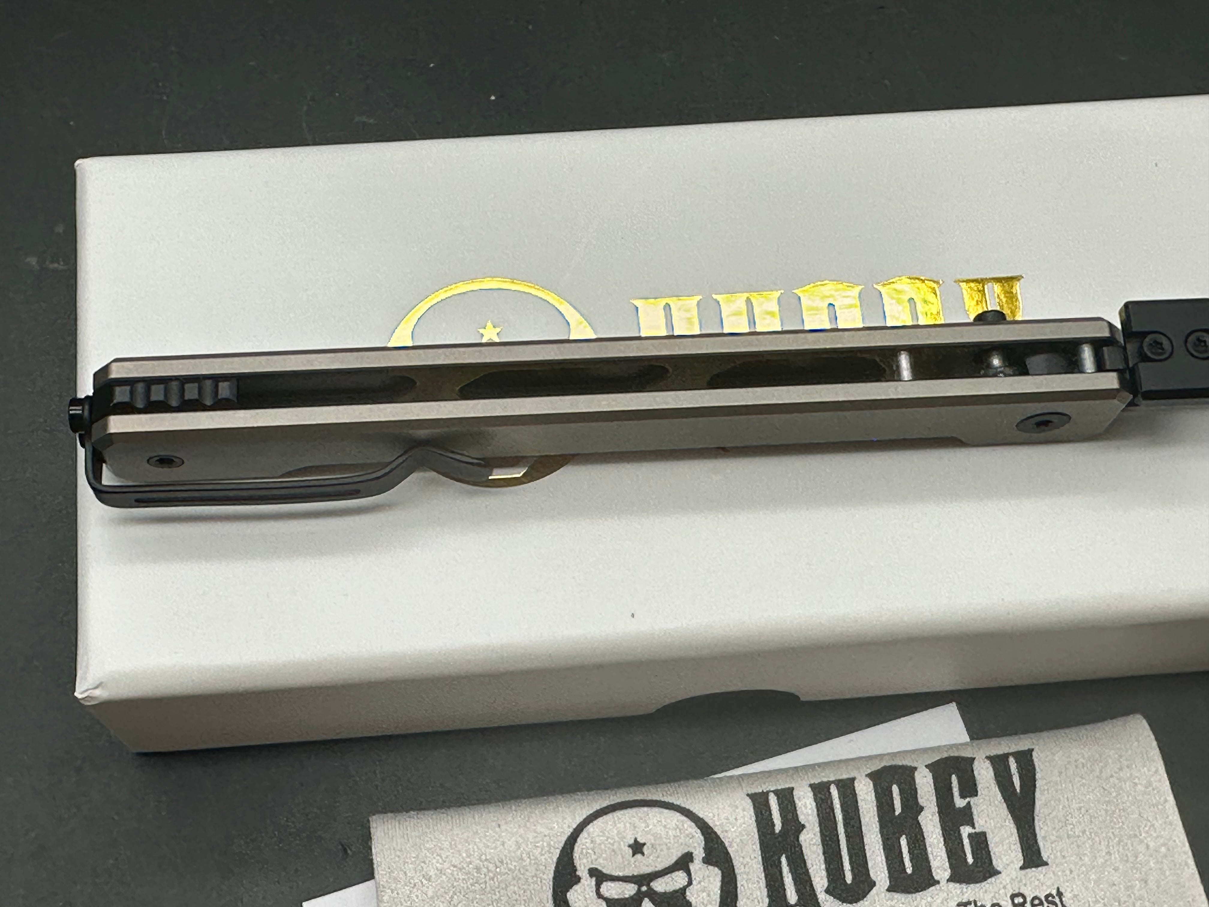Kubey Knives Prism Tanto Button Lock Knife Titanium (3.5" 14C28N)