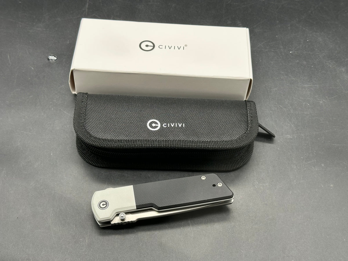 CIVIVI ZYGON WHITE/BLACK G-10 HANDLE NITRO-V PLAIN EDGE SATIN FINISH