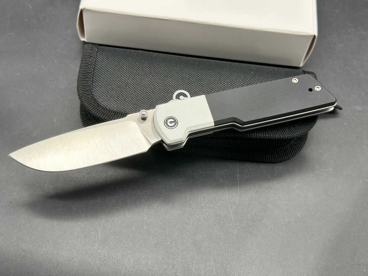 CIVIVI ZYGON WHITE/BLACK G-10 HANDLE NITRO-V PLAIN EDGE SATIN FINISH