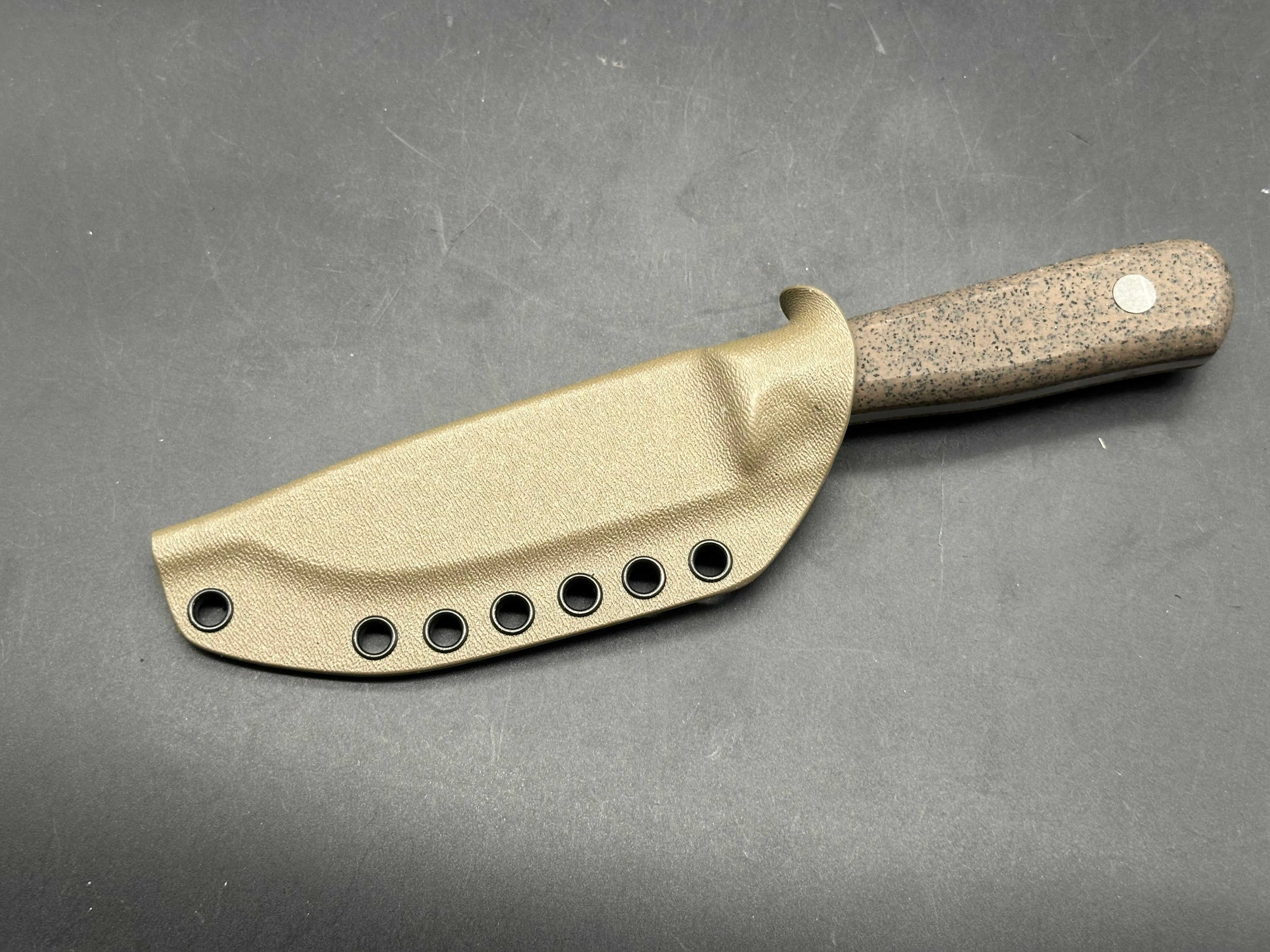 Very Good Knife Company - Mustang in 80CRV2 with tan Griptec handles, hollow grind with factory edge