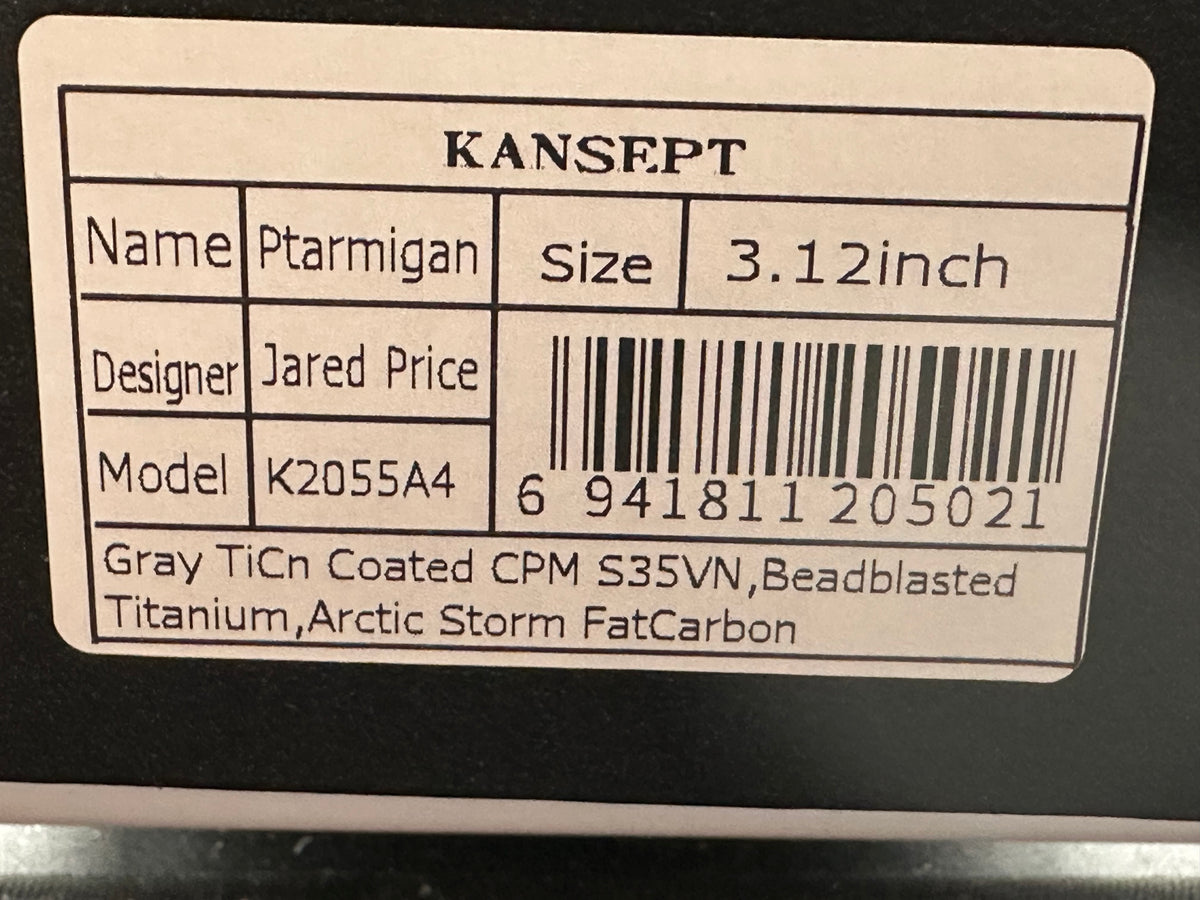 KANSEPT PTARMIGAN BEAD BLAST TITANIUM/ARCTIC STORM FATCARBON HANDLE 3.12" GRAY TICN COATED S35VN