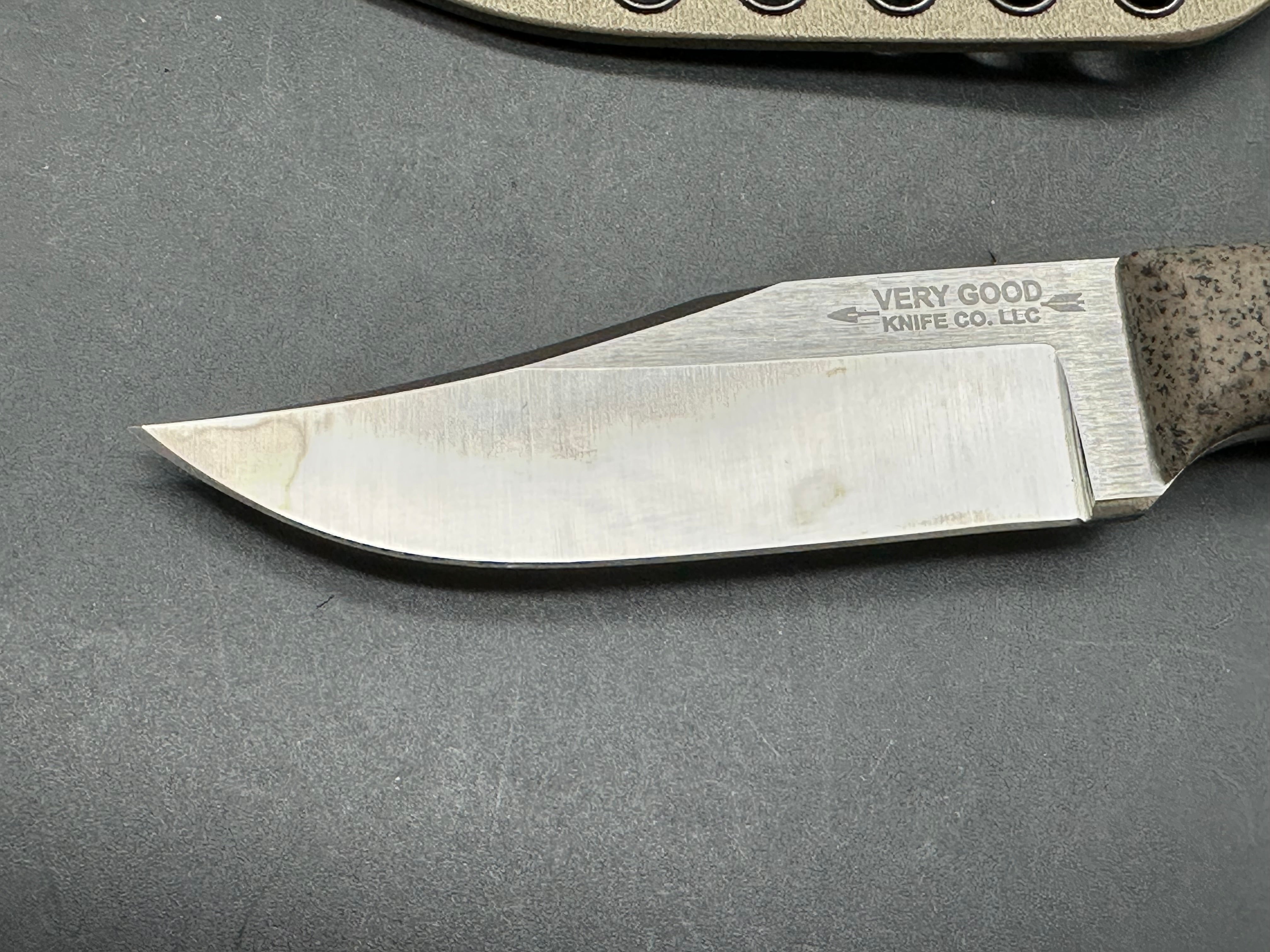 Very Good Knife Company - Mustang in 80CRV2 with tan Griptec handles, hollow grind with factory edge