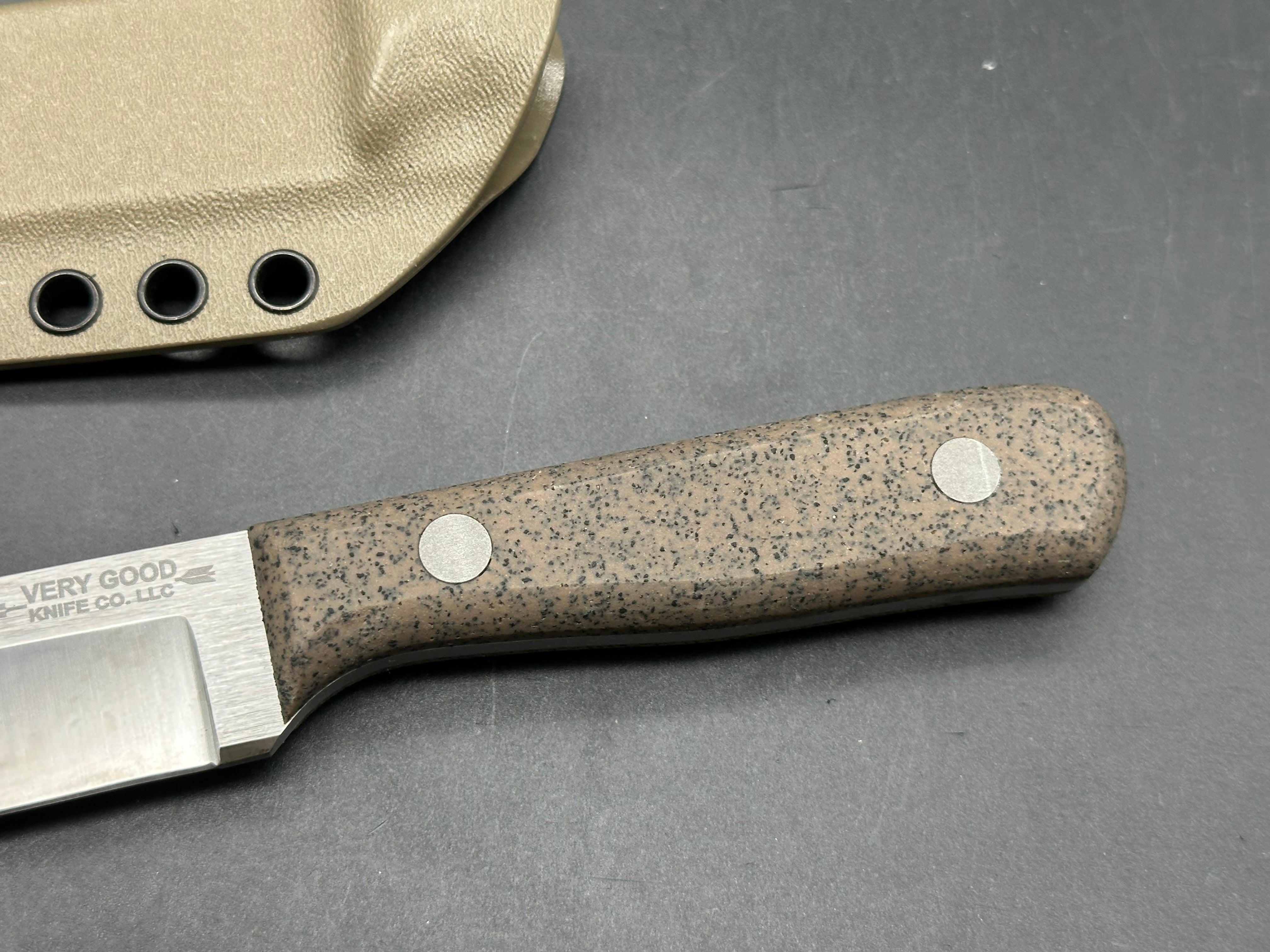 Very Good Knife Company - Mustang in 80CRV2 with tan Griptec handles, hollow grind with factory edge