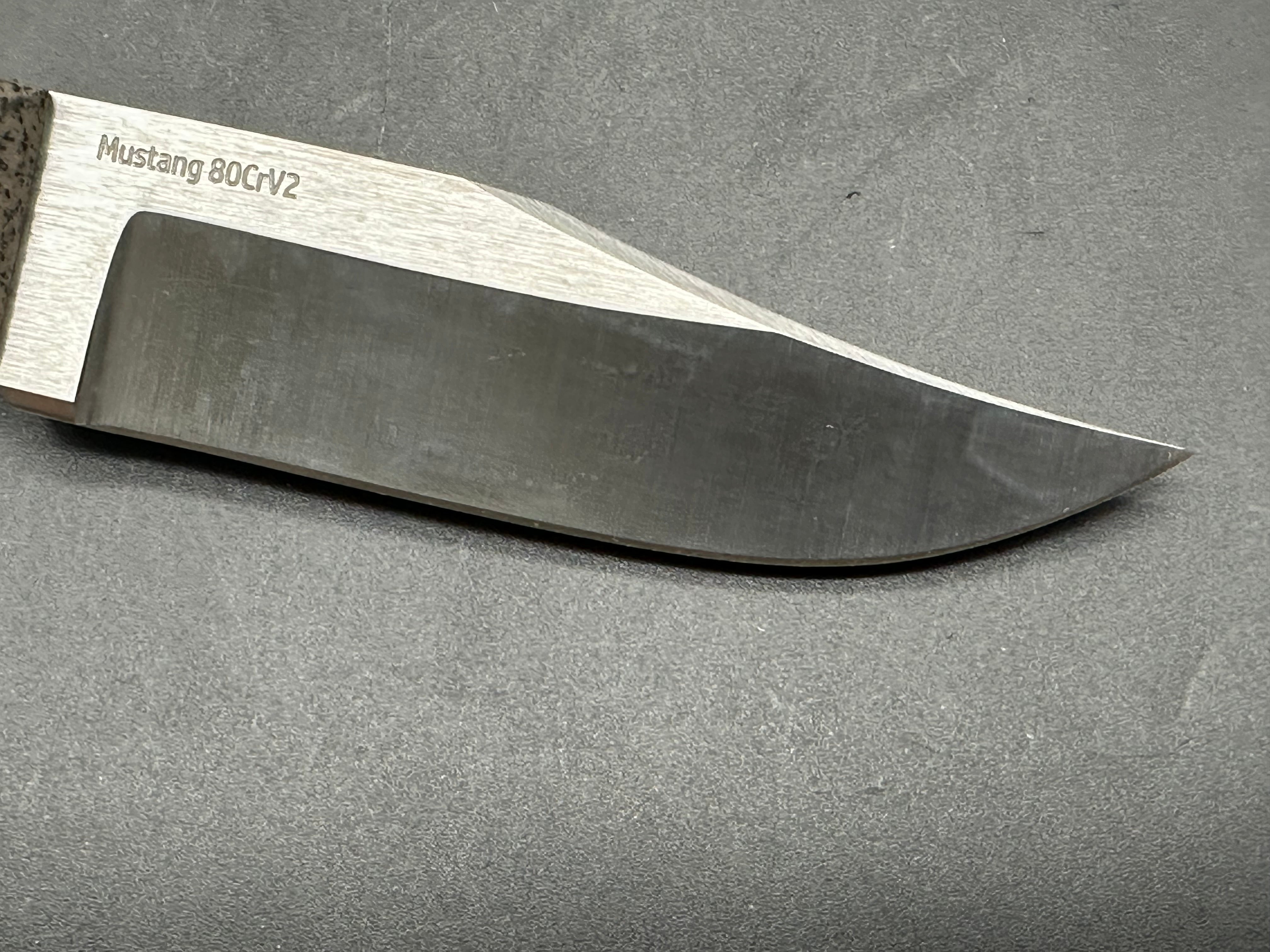 Very Good Knife Company - Mustang in 80CRV2 with tan Griptec handles, hollow grind with factory edge