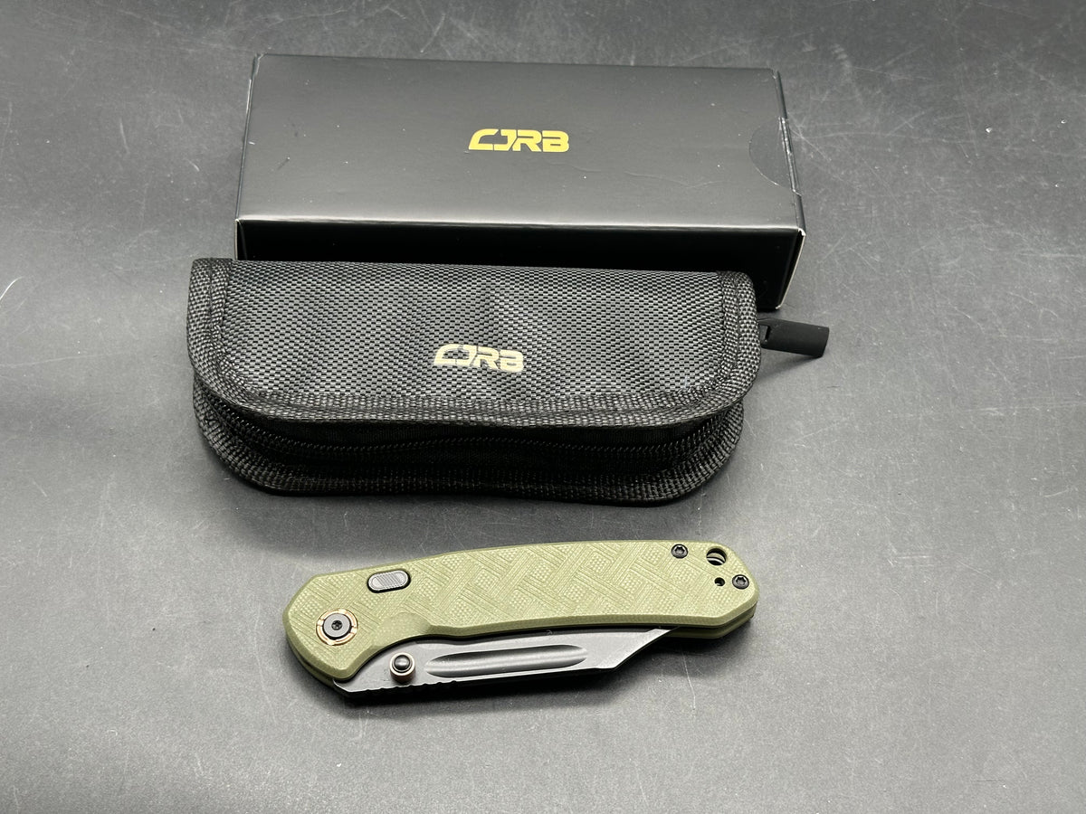 CJRB BOWIE PYRITE GREEN TEXTURED G10 HANDLE AR-RPM9 BLACK PVD FINISH