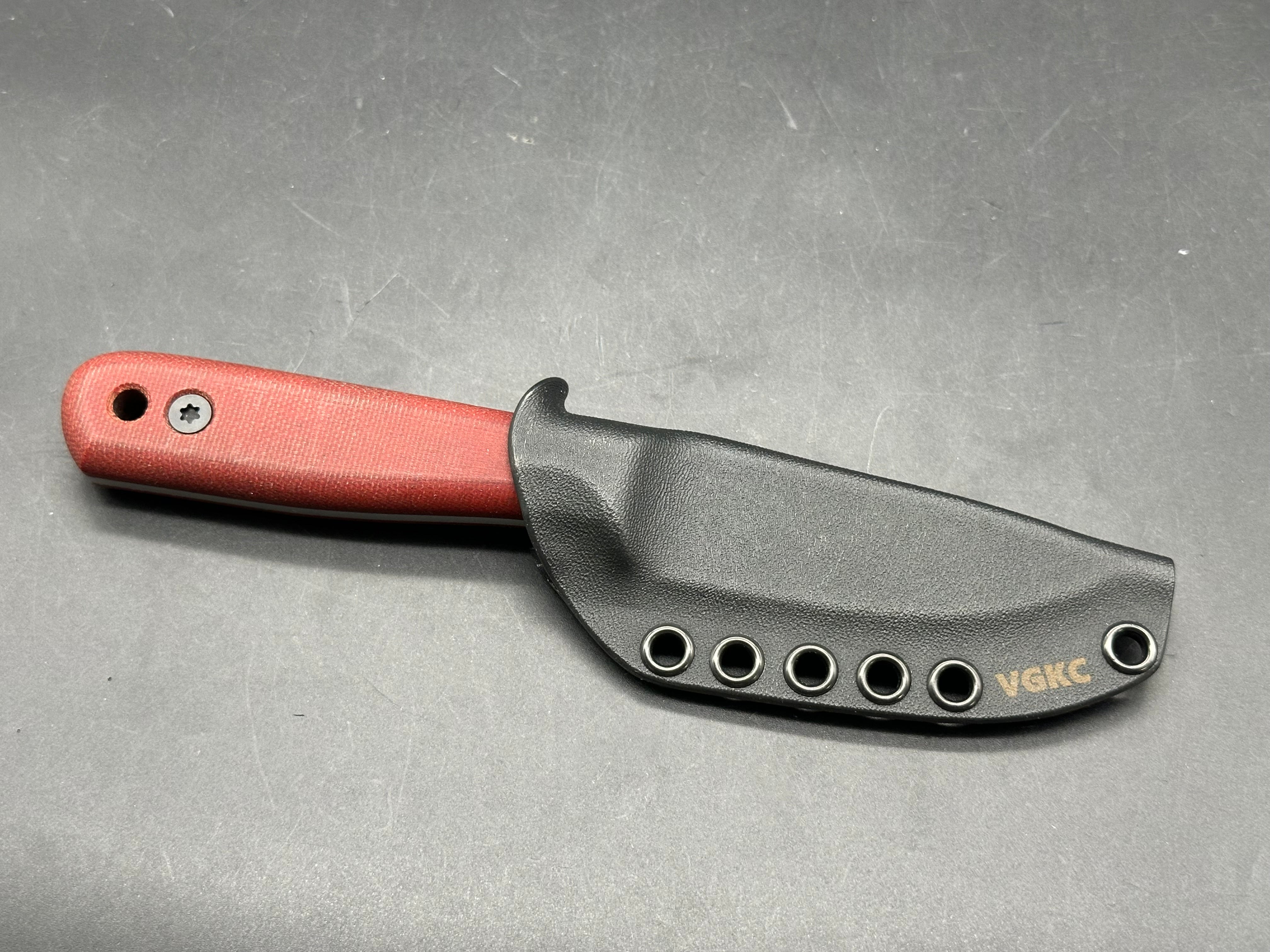 Very Good Knife Company - Rambler in 80CRV2 with red canvas micarta handles, saber grind