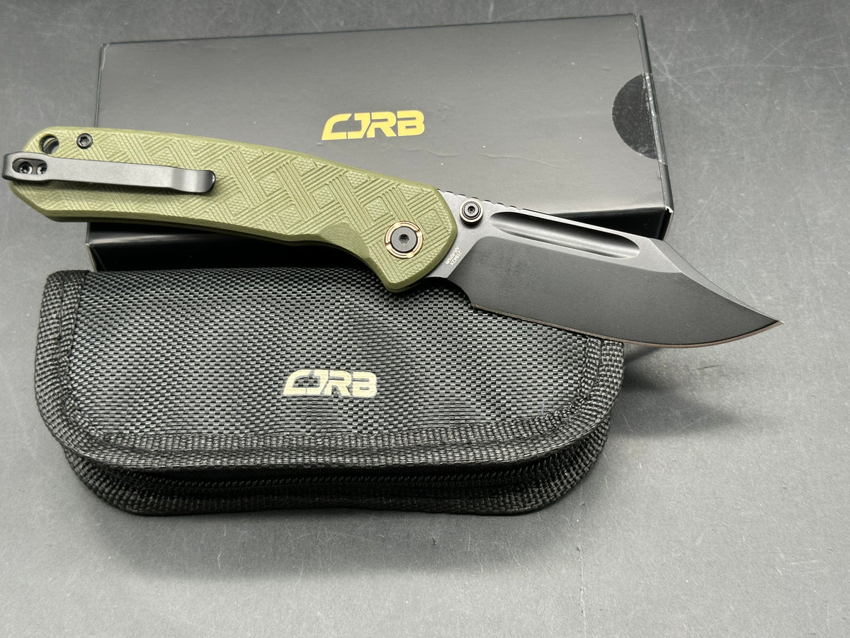 CJRB BOWIE PYRITE GREEN TEXTURED G10 HANDLE AR-RPM9 BLACK PVD FINISH