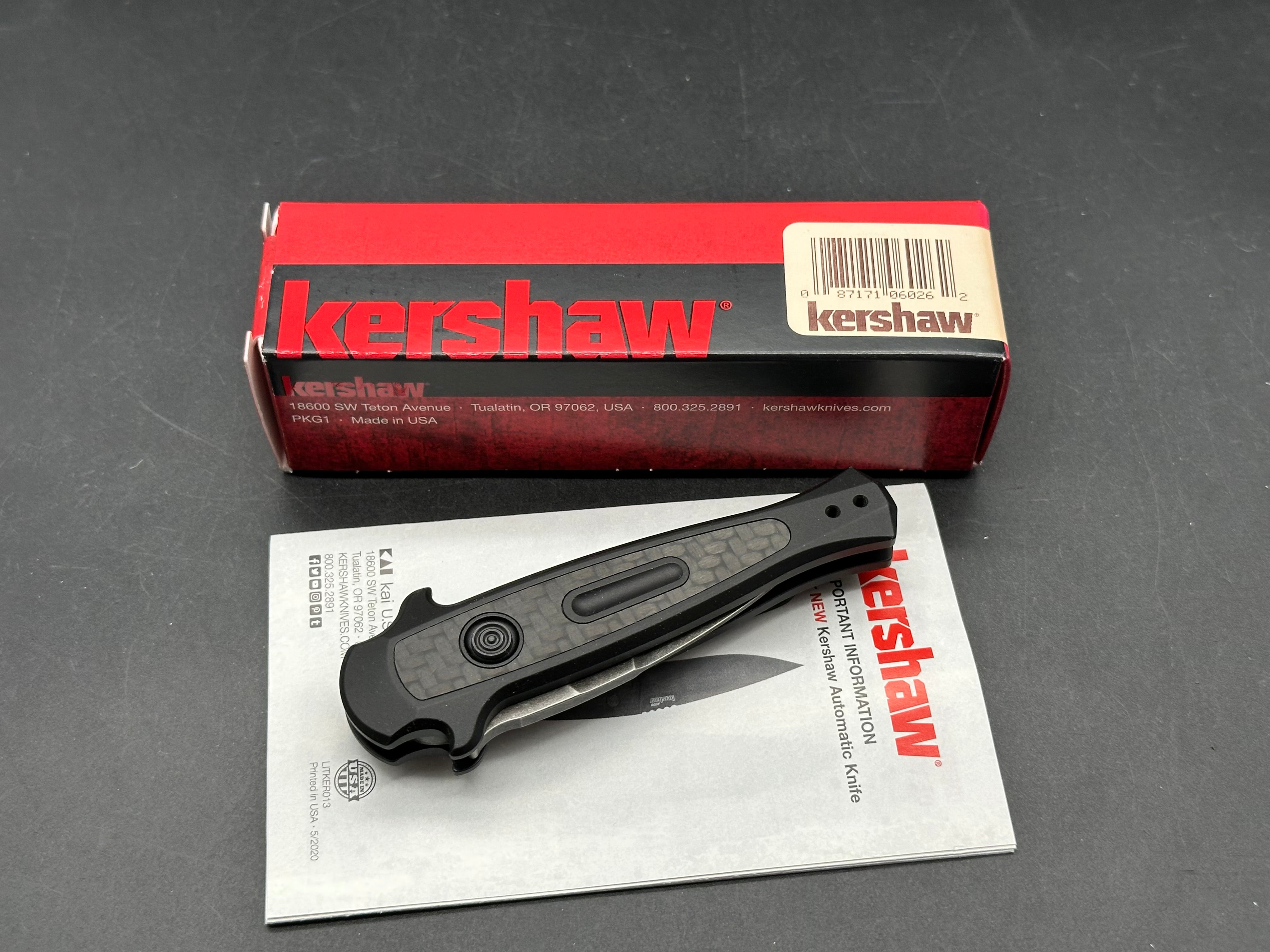 Kershaw Launch 12 CA Legal Mini Stiletto Automatic Knife Black/CF (1.9"Black SW)