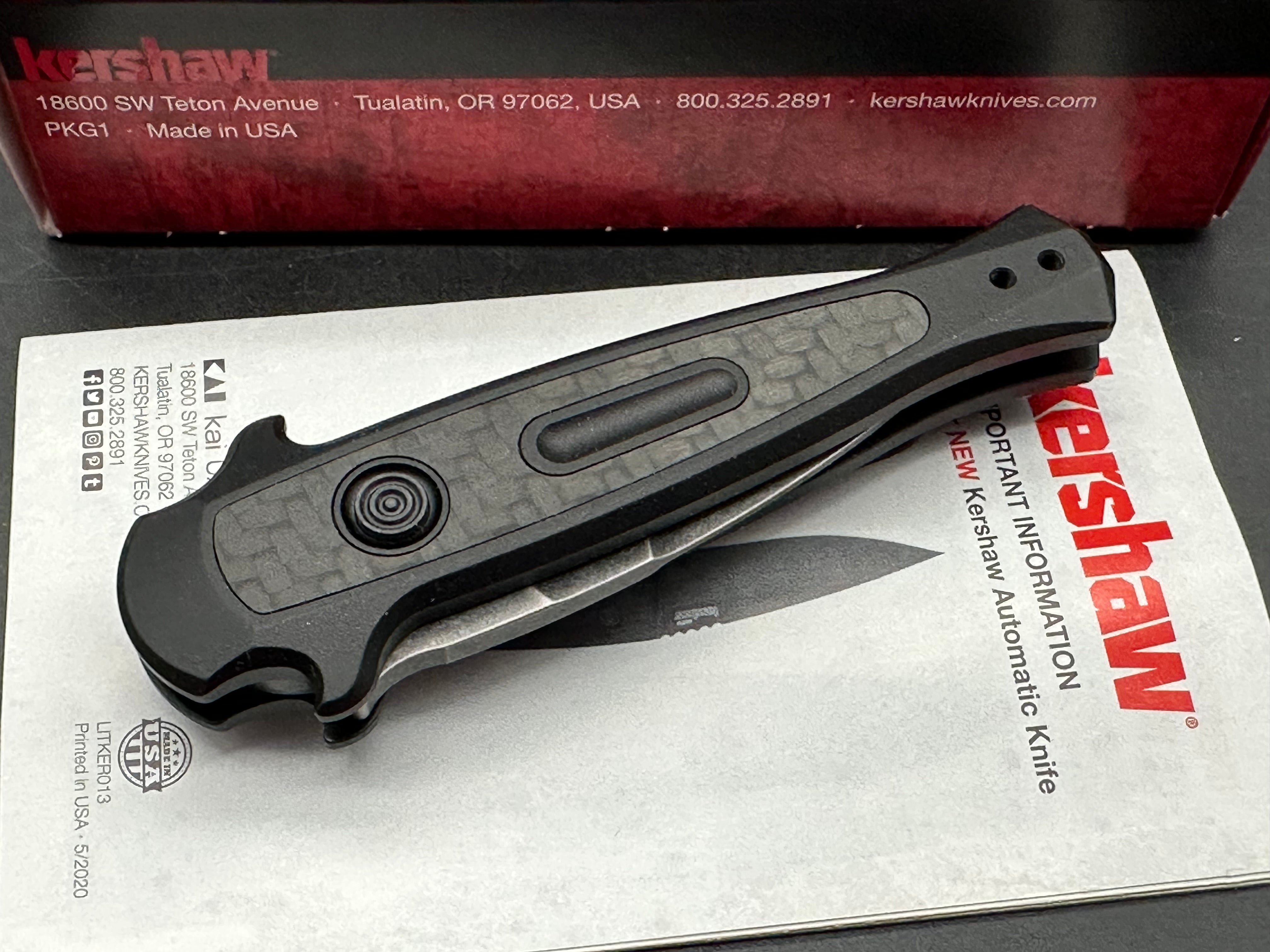 Kershaw Launch 12 CA Legal Mini Stiletto Automatic Knife Black/CF (1.9"Black SW)