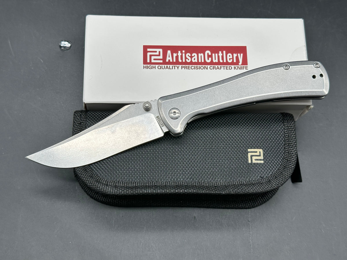 ArtisanCutlery Santee Frame Lock Steel Handle (3.54'' N690 Steel Stone Wash Blade)