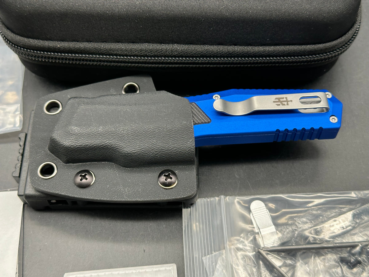 TacKnives OTF Knife Slugger blue aluminum handle/ 14c28n