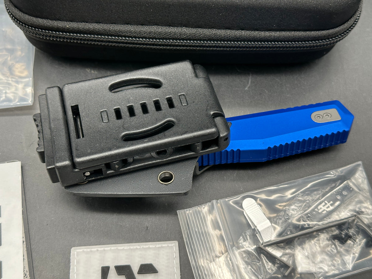 TacKnives OTF Knife Slugger blue aluminum handle/ 14c28n