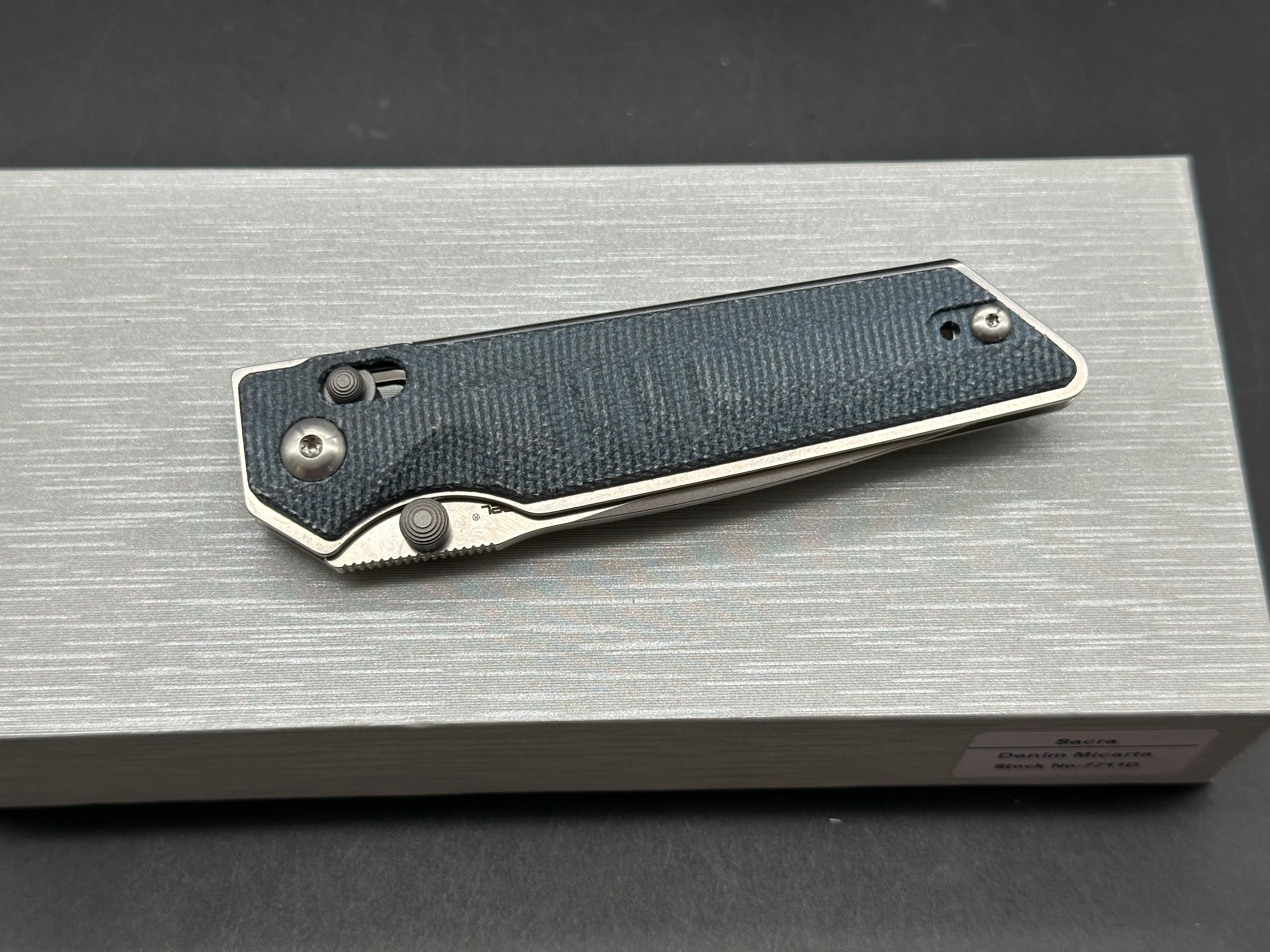REAL STEEL REAL STEEL SACRA SLIDE LOCK POCKET KNIFE DENIM MICARTA HANDLE