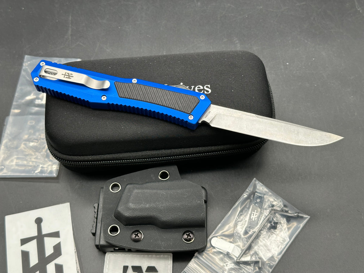 TacKnives OTF Knife Slugger blue aluminum handle/ 14c28n
