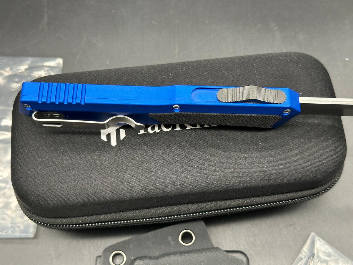 TacKnives OTF Knife Slugger blue aluminum handle/ 14c28n