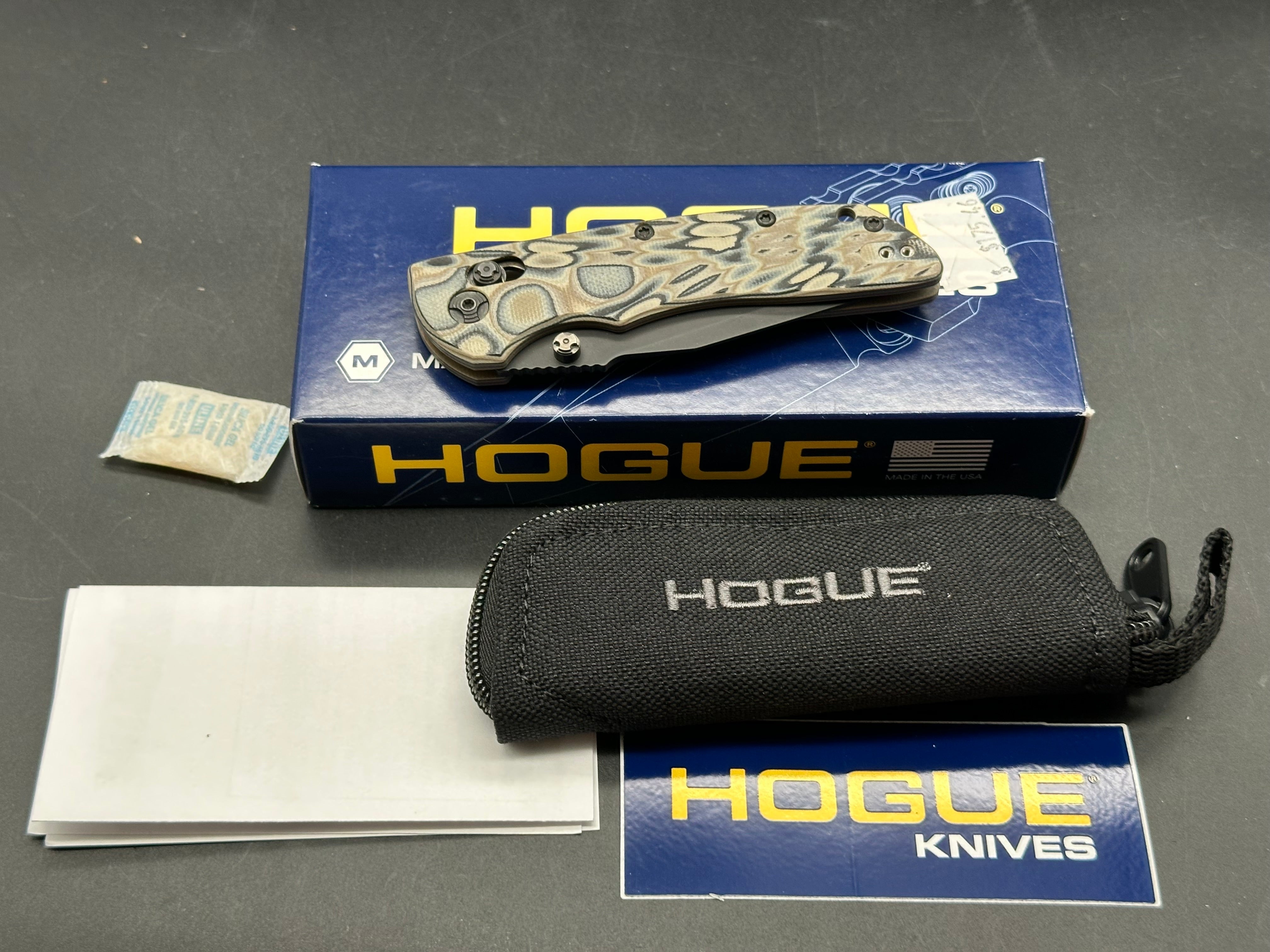 Hogue Deka 3.25" CPM-20CV Black Cerakote Modified Wharncliffe Blade, G-Mascus FDE G10 Handles