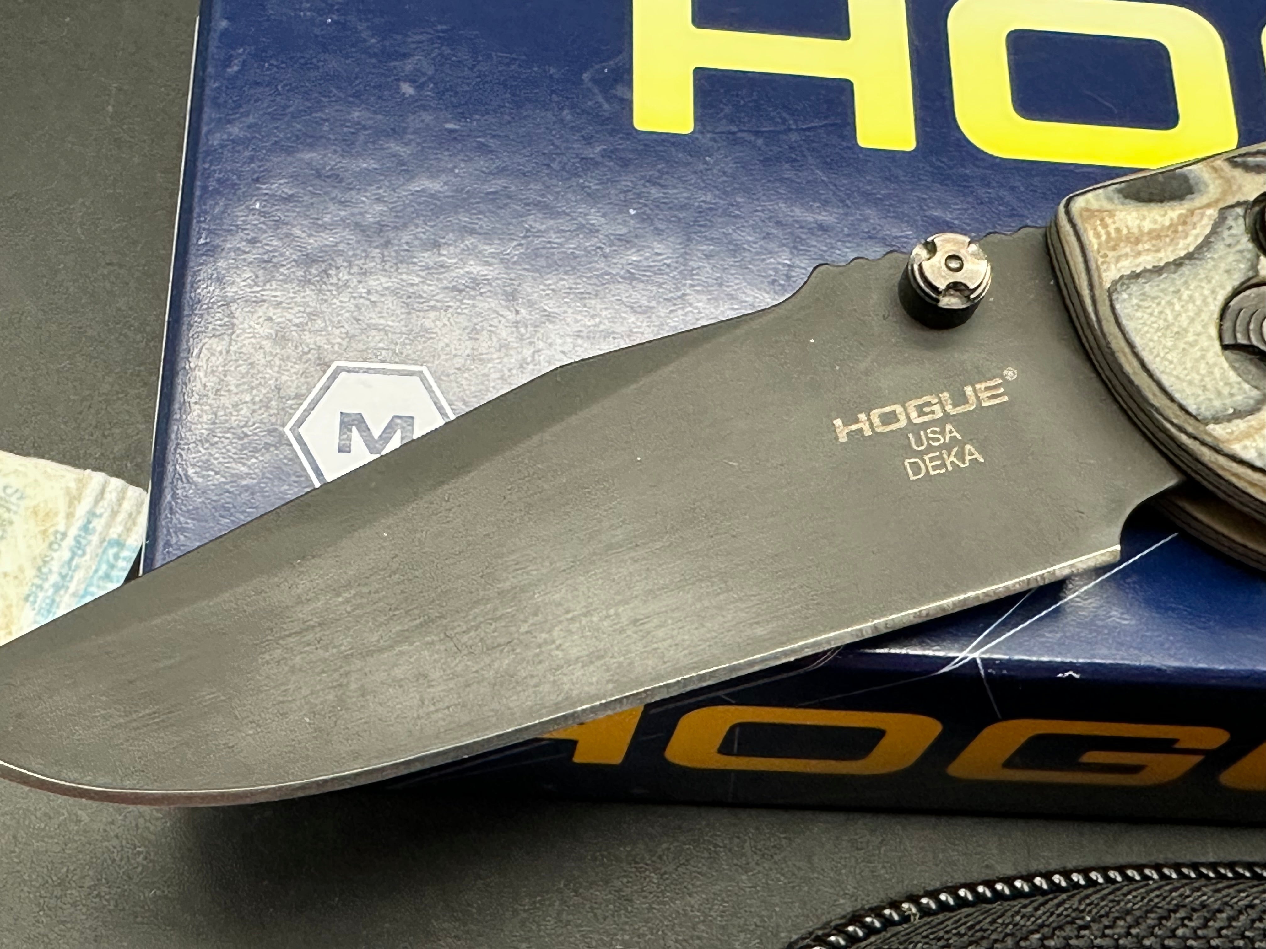 Hogue Deka 3.25" CPM-20CV Black Cerakote Modified Wharncliffe Blade, G-Mascus FDE G10 Handles