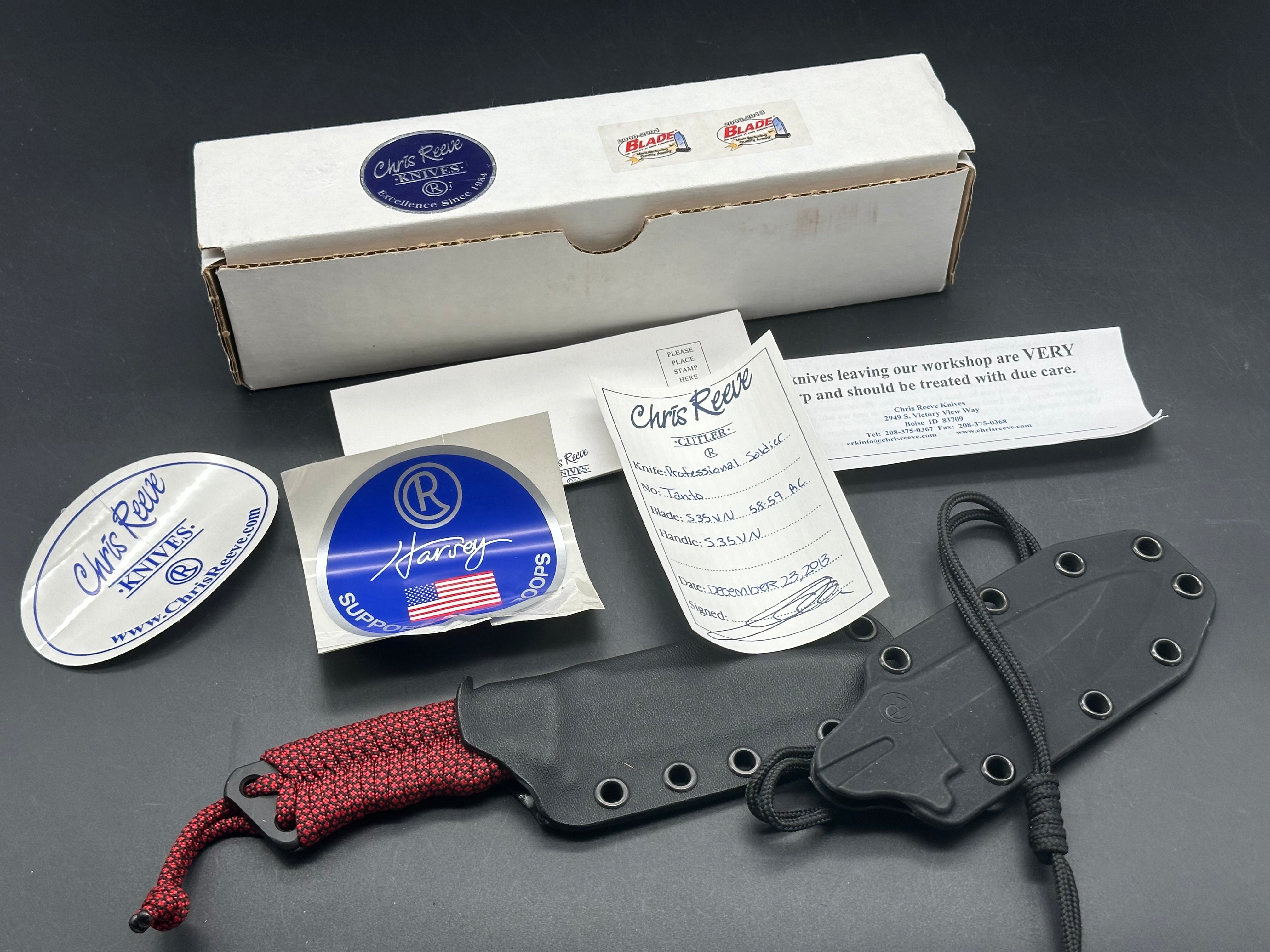Chris Reeve Professional Soldier S35VN with red/black paracord wrap and custom kydex sheath