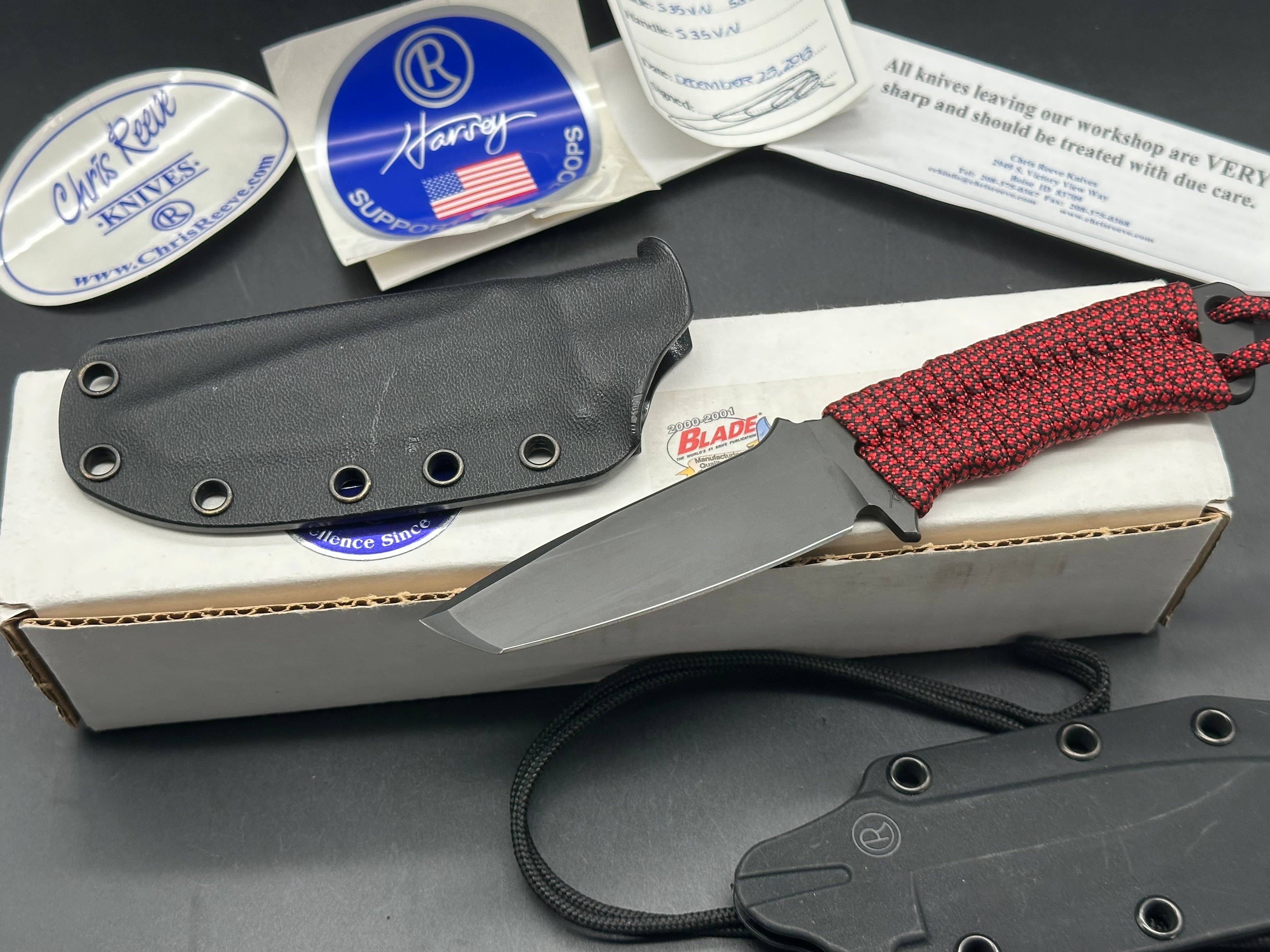 Chris Reeve Professional Soldier S35VN with red/black paracord wrap and custom kydex sheath