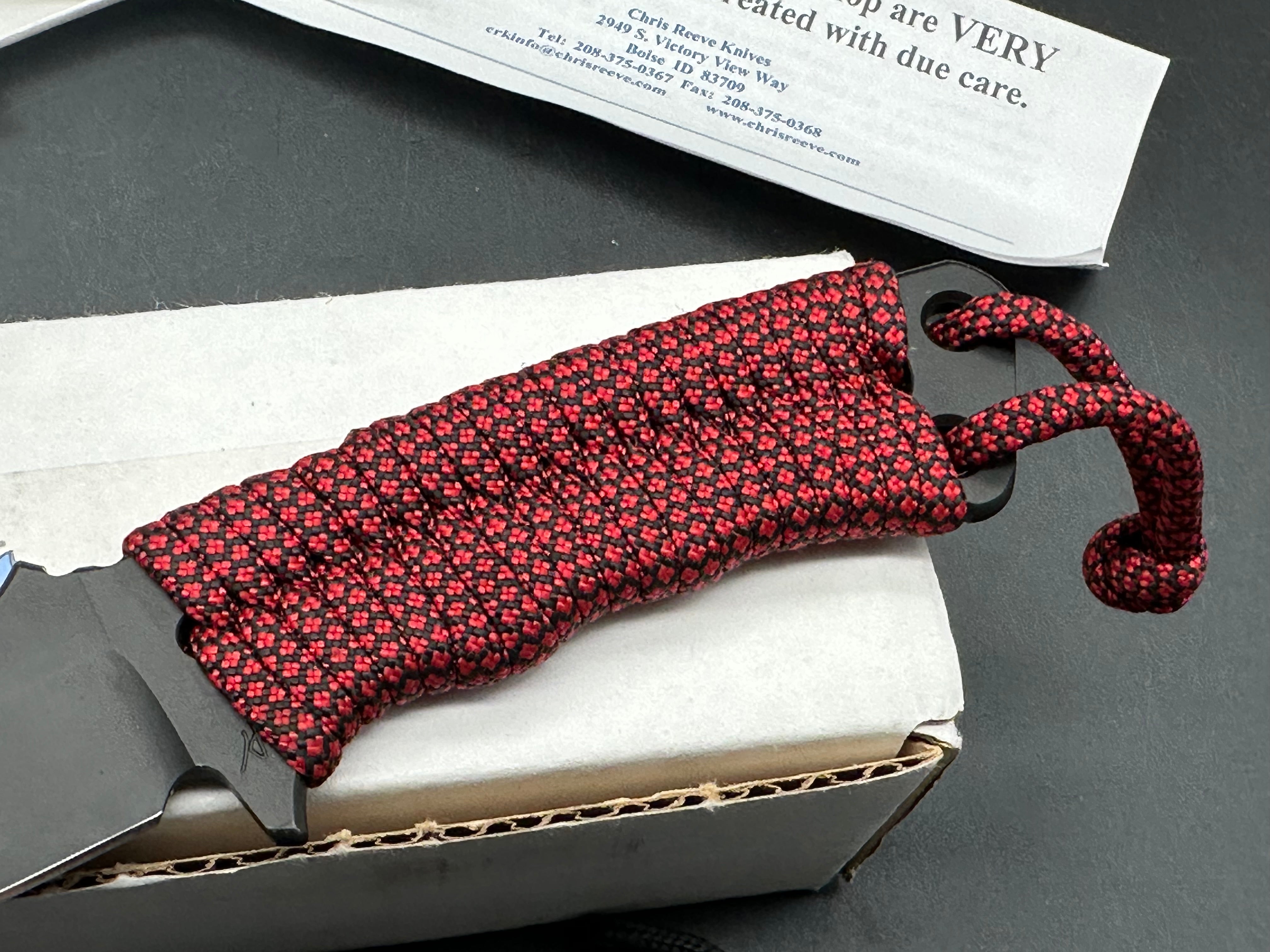 Chris Reeve Professional Soldier S35VN with red/black paracord wrap and custom kydex sheath