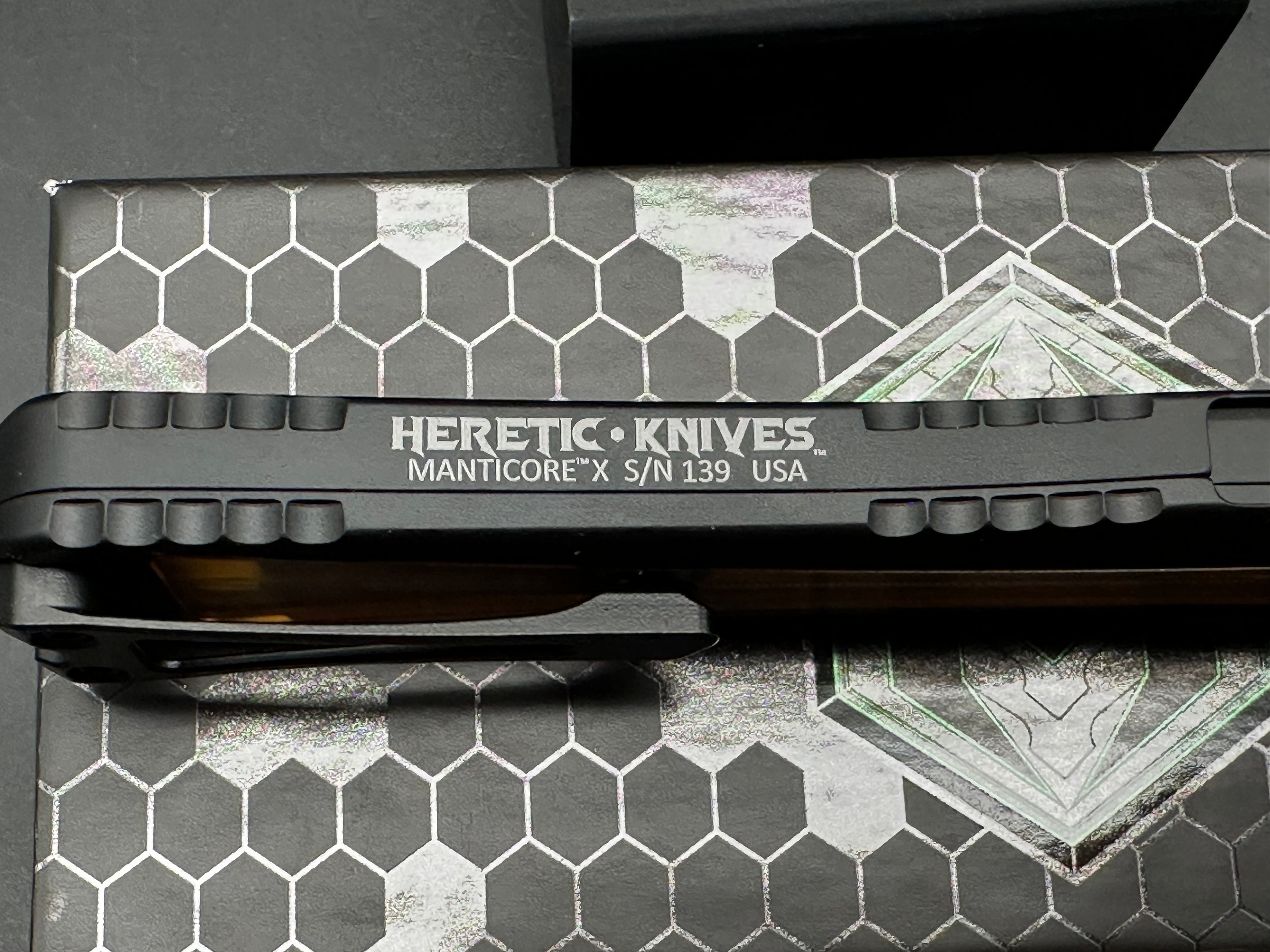 Heretic Knives Manticore X Double Edge DLC w/ Ultem Inlays & Button