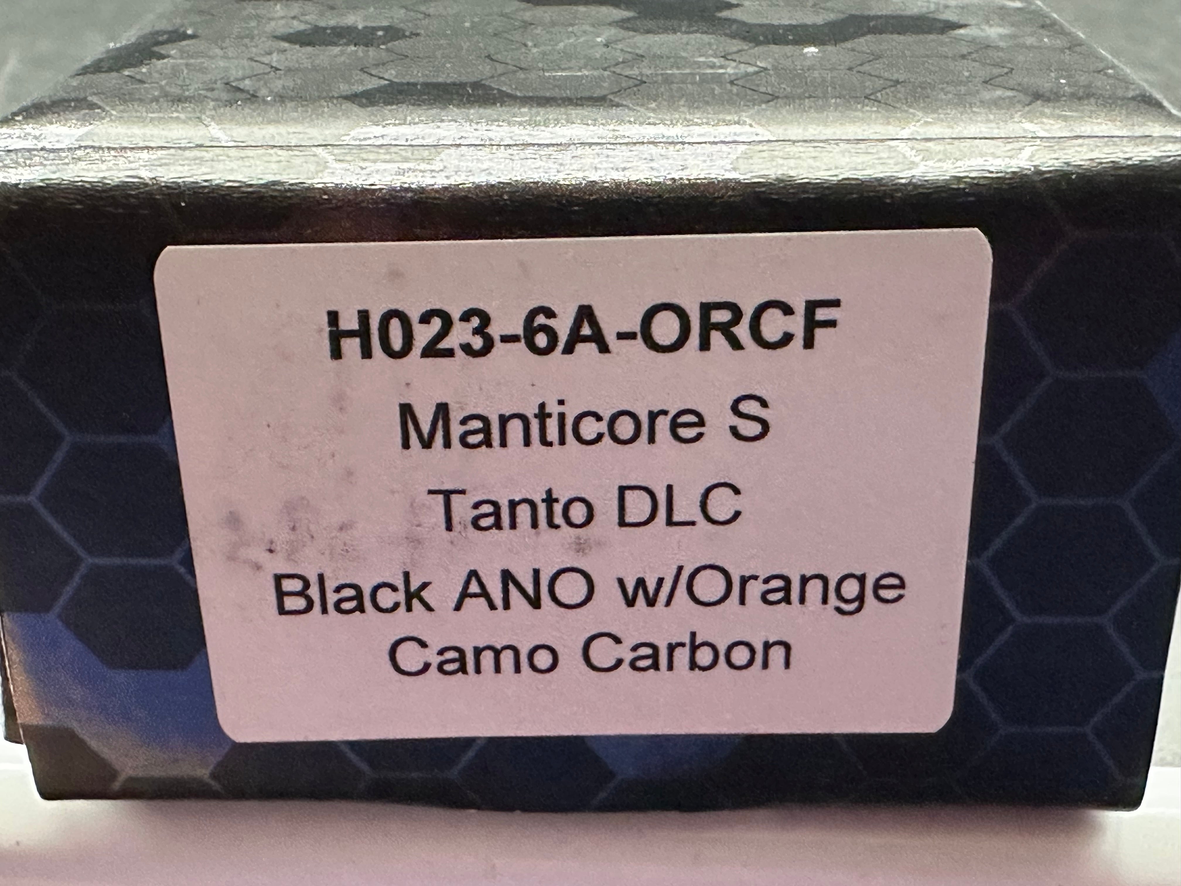 Heretic Knives Manticore-S Tanto DLC Elmax Orange Camo Carbon Fiber OTF Automatic