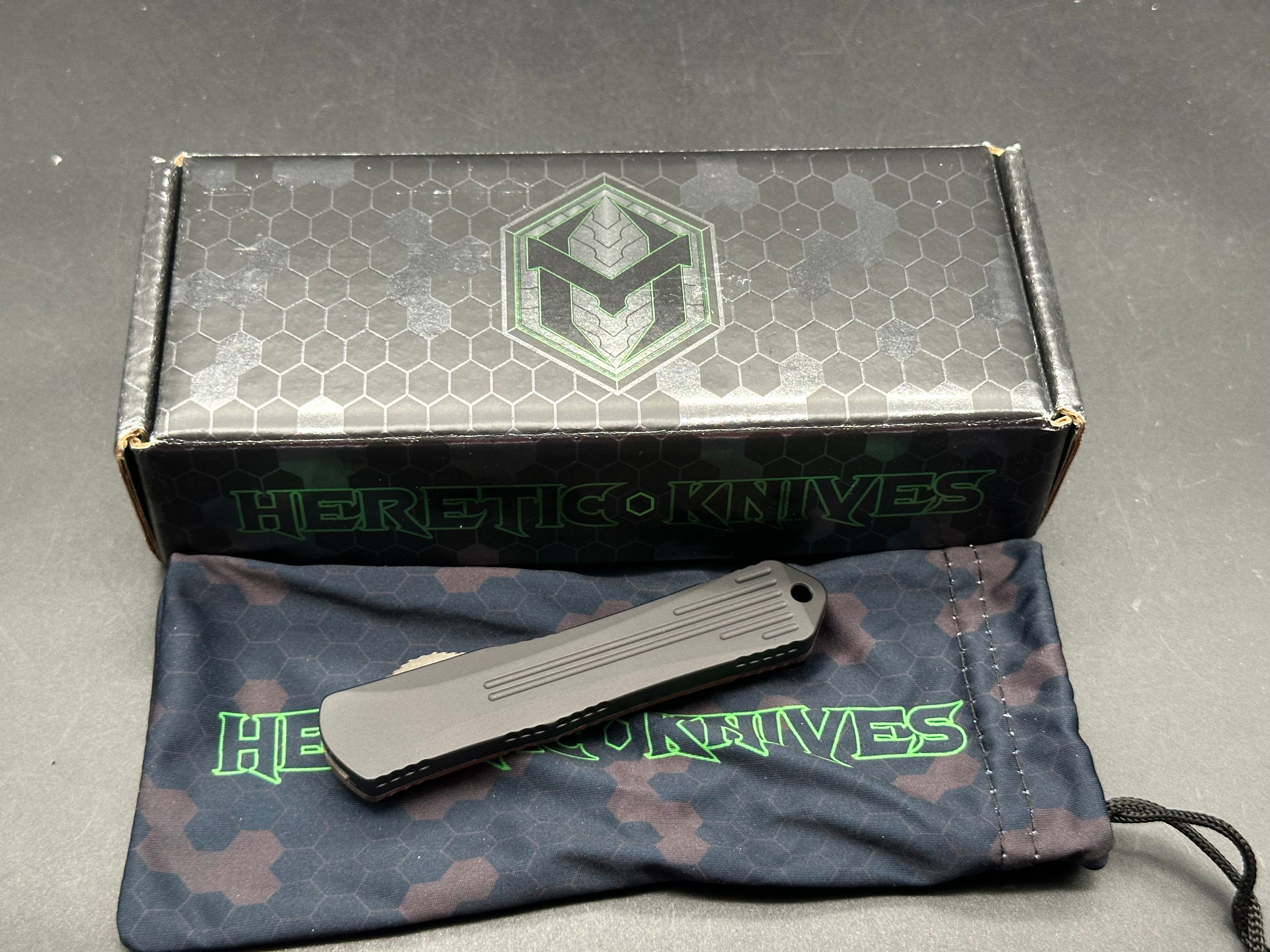 Heretic Knives Manticore-S Tanto DLC Elmax Orange Camo Carbon Fiber OTF Automatic