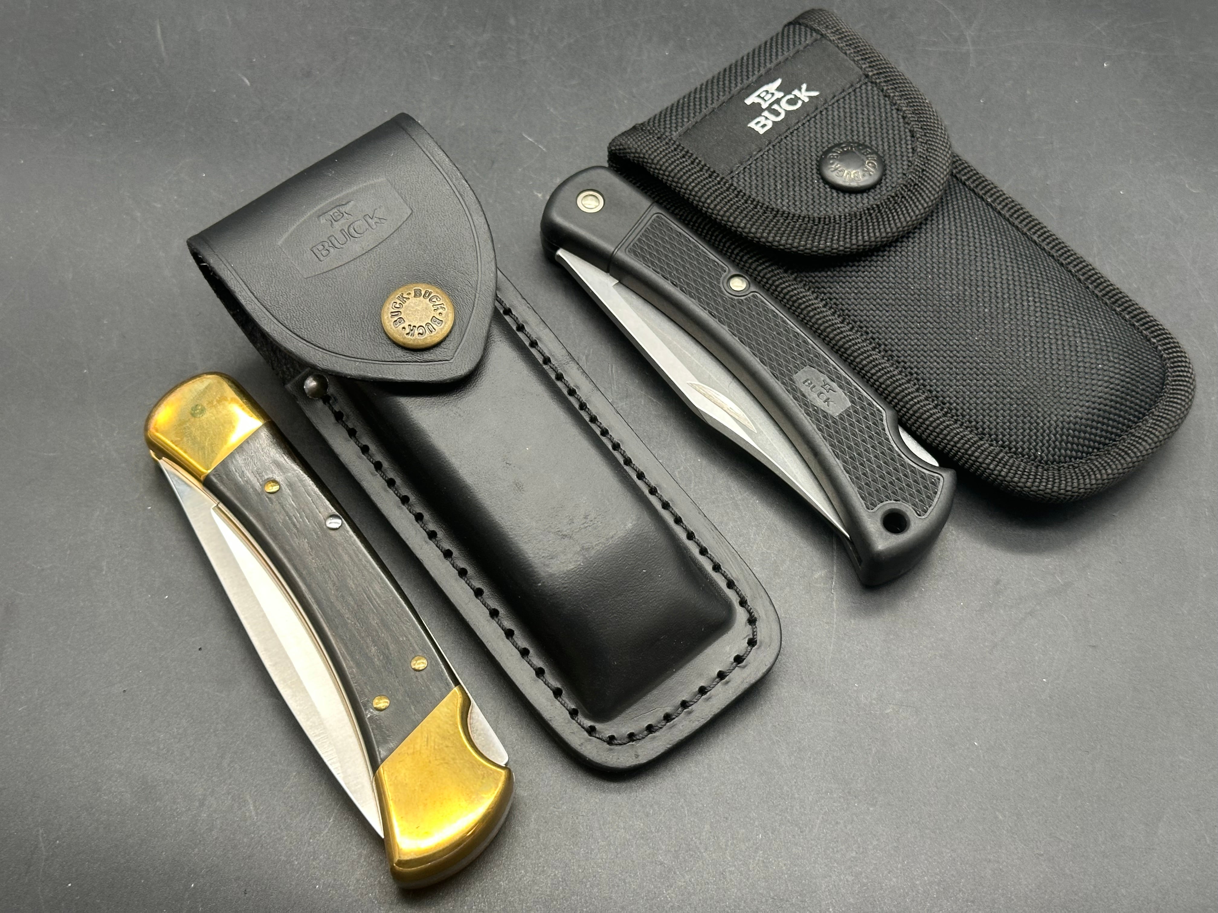 Buck Knives Combo 110 Drop point in 420HC with leather sheath / 110 LT in 420HC