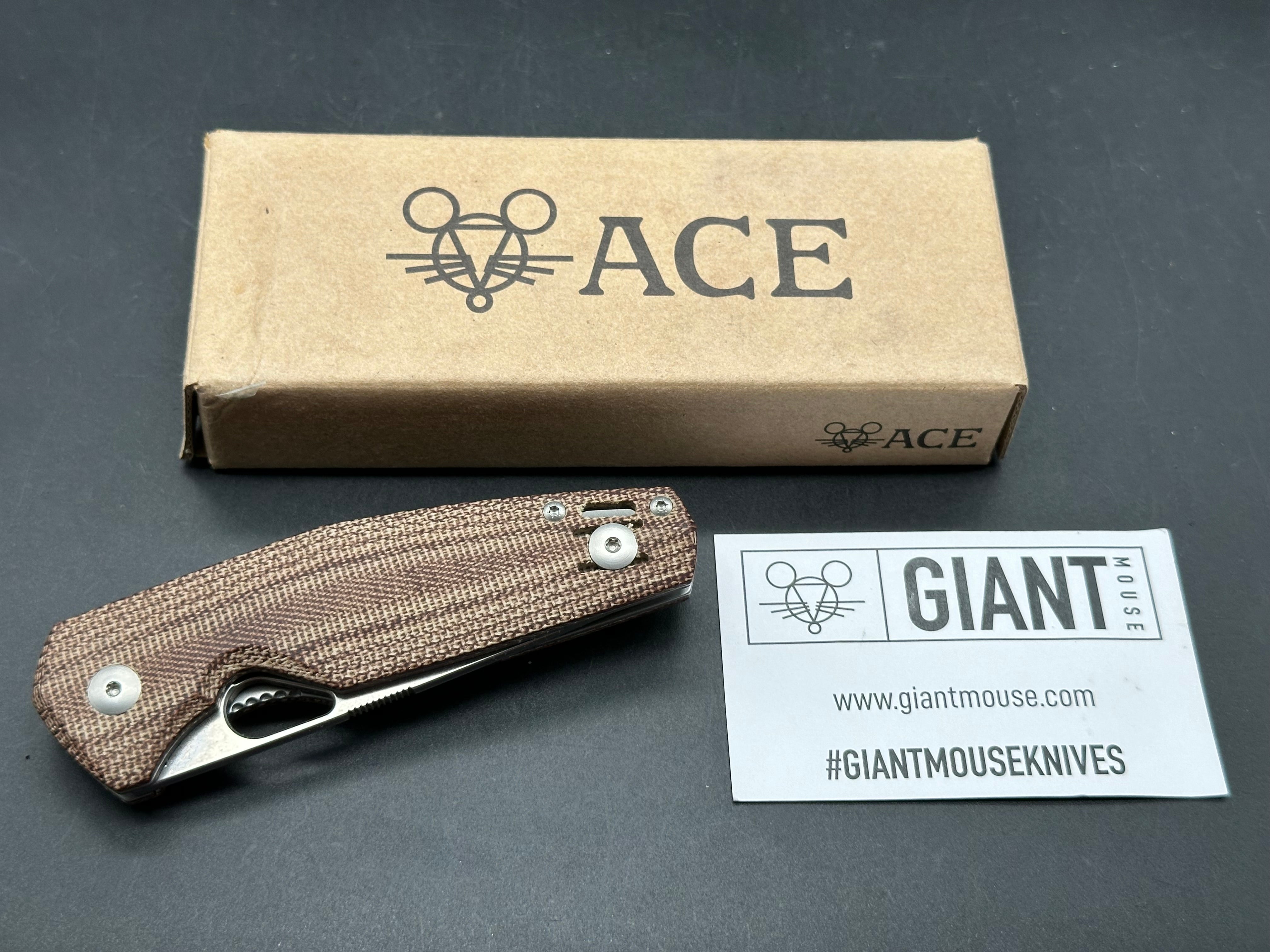 GiantMouse Vox/Anso ACE Nimbus V2 Liner Lock Knife Natural Micarta (3" Satin)
