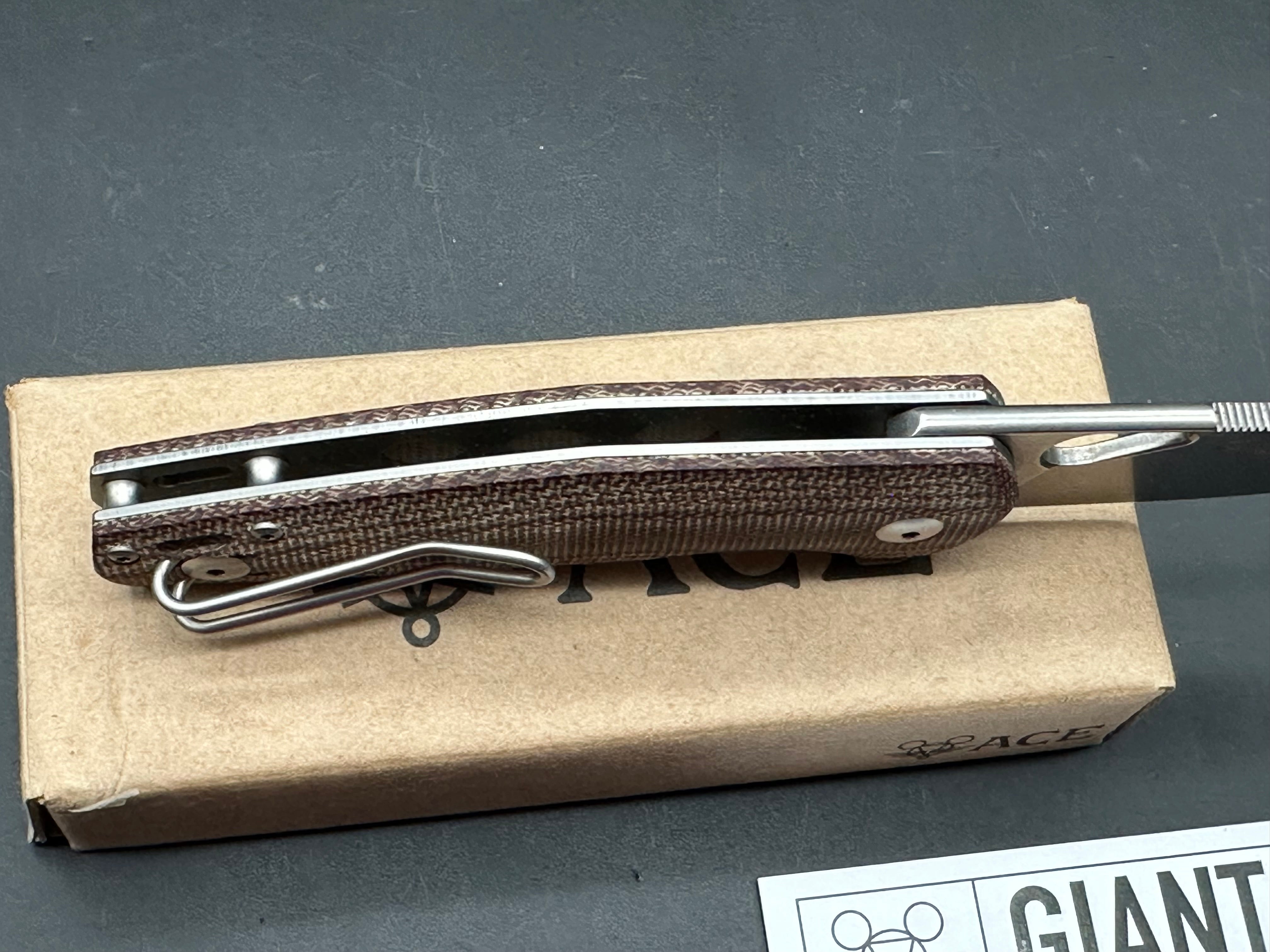 GiantMouse Vox/Anso ACE Nimbus V2 Liner Lock Knife Natural Micarta (3" Satin)