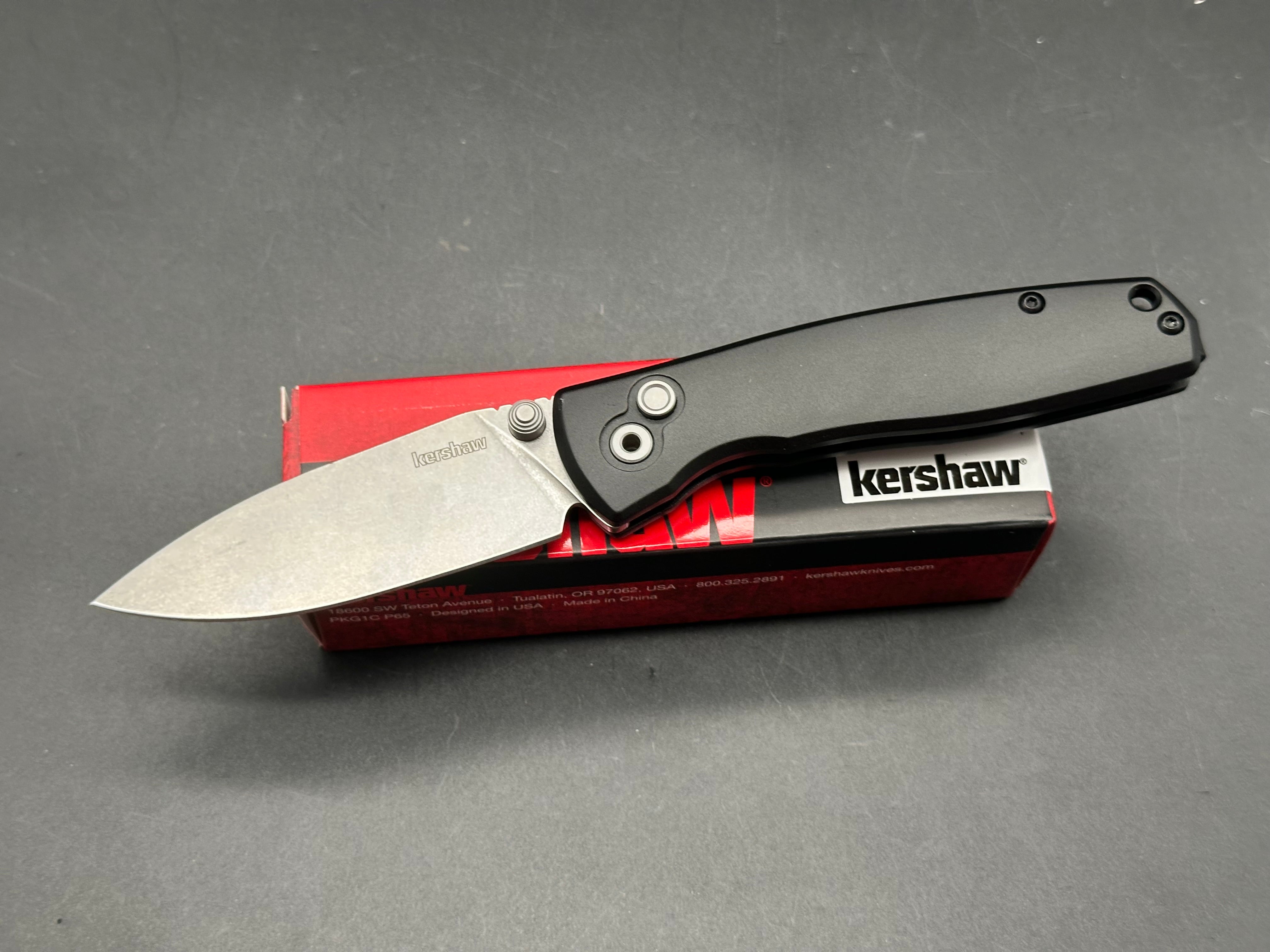 KERSHAW KINDRED BLACK ALUMINUM HANDLE D2 SPEAR POINT PLAIN EDGE