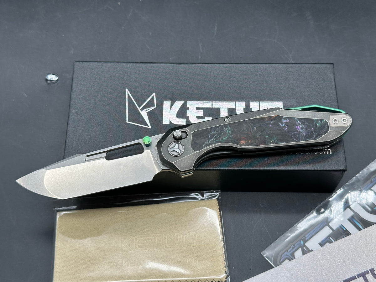 KETO KK-TRIAD TC Titanian Carbon Fiber Inlays RGB M390 Tanto stonewash