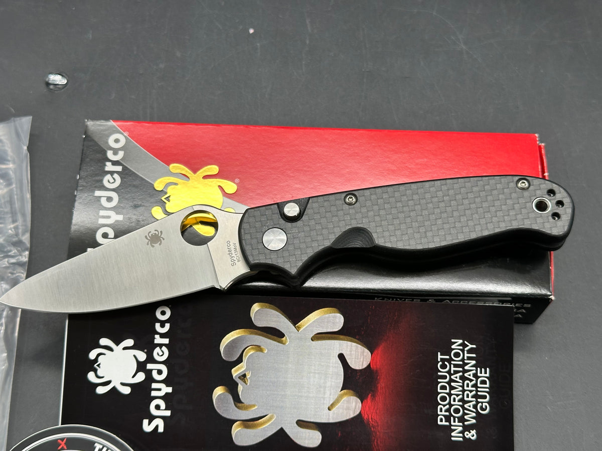 Spyderco ButtonUp, 3.27" 8Cr13MoV Satin Modified Clip Point Blade with Carbon FIber-G10 Laminate Scales
