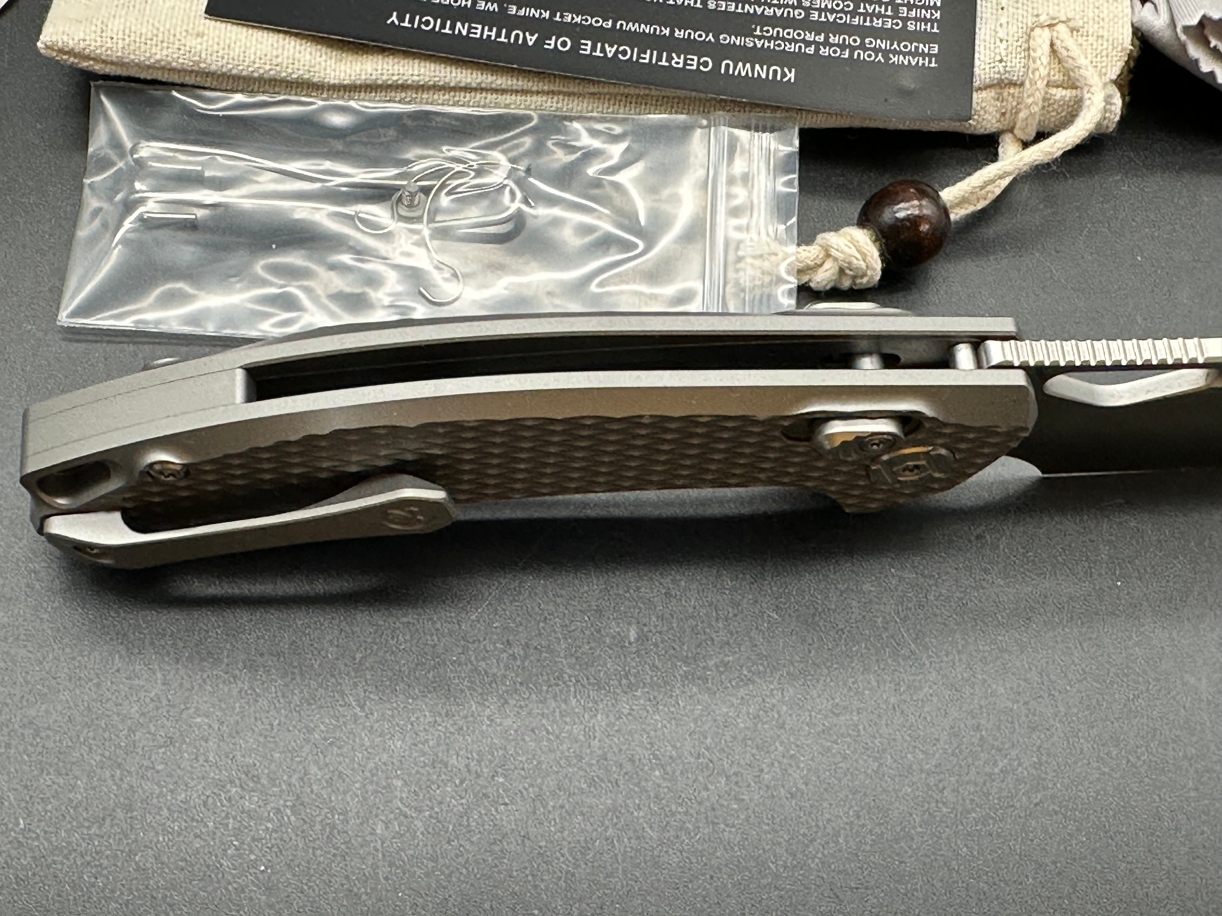 KUNWU DJANGO FOLDING KNIFE BEAD BLAST GRAY DIAMOND TITANIUM HANDLE ELMAX