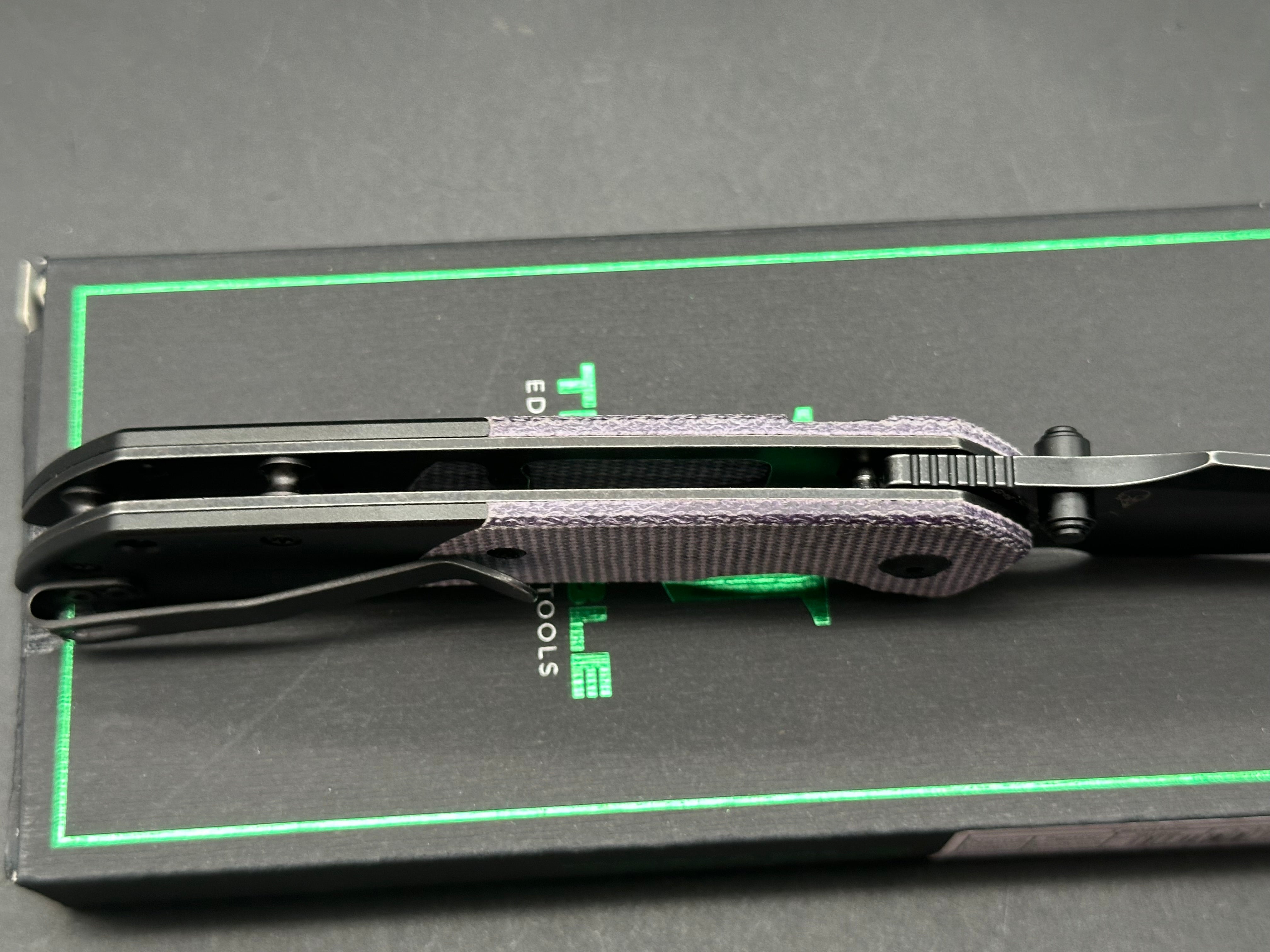 TENABLE FENRIR BUTTON LOCK PURPLE MICARTA/BLACKWASH ALUMINUM HANDLE 14C28N HARPOON