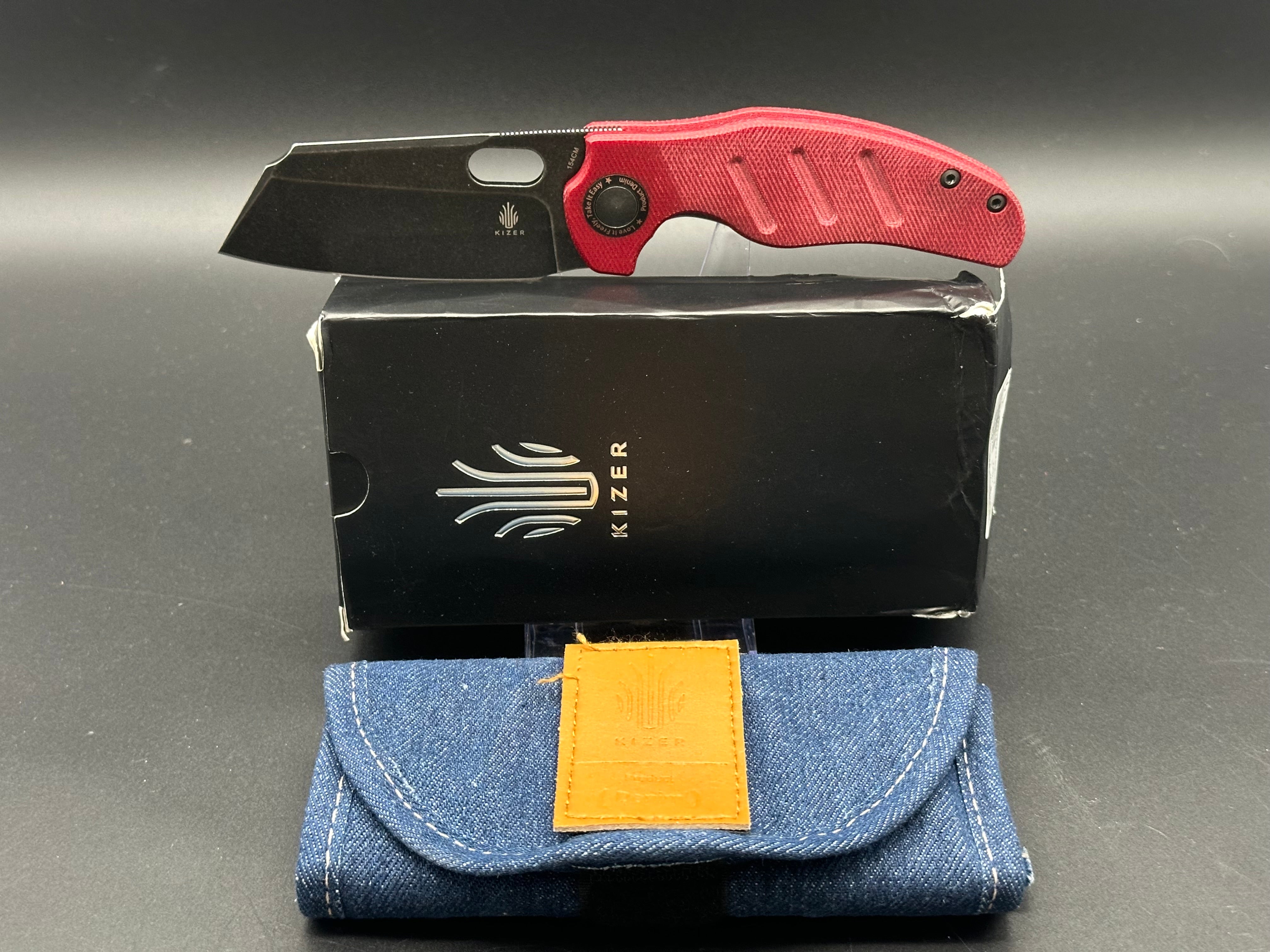 Kizer C01C Sheepdog Liner Lock Knife Red Denim Micarta (3.29" Black SW)