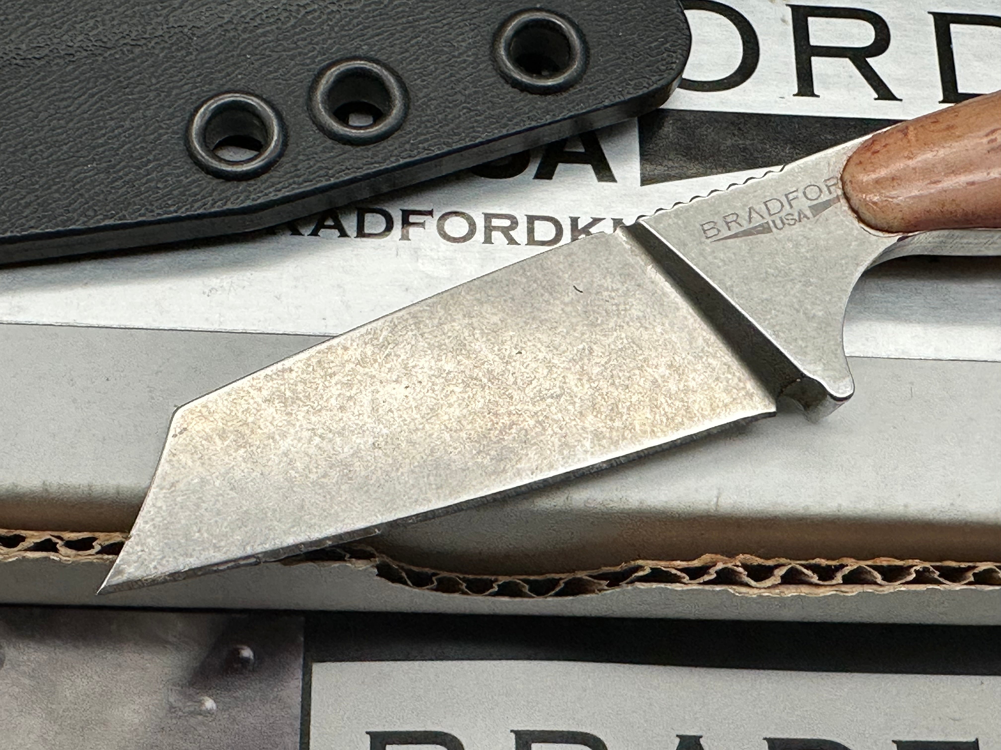 Bradford Knives G-Cleaver Fixed Blade Neck Knife 2.875" Elmax Black DLC Cleaver Blade and custom scales handle, Kydex Sheath