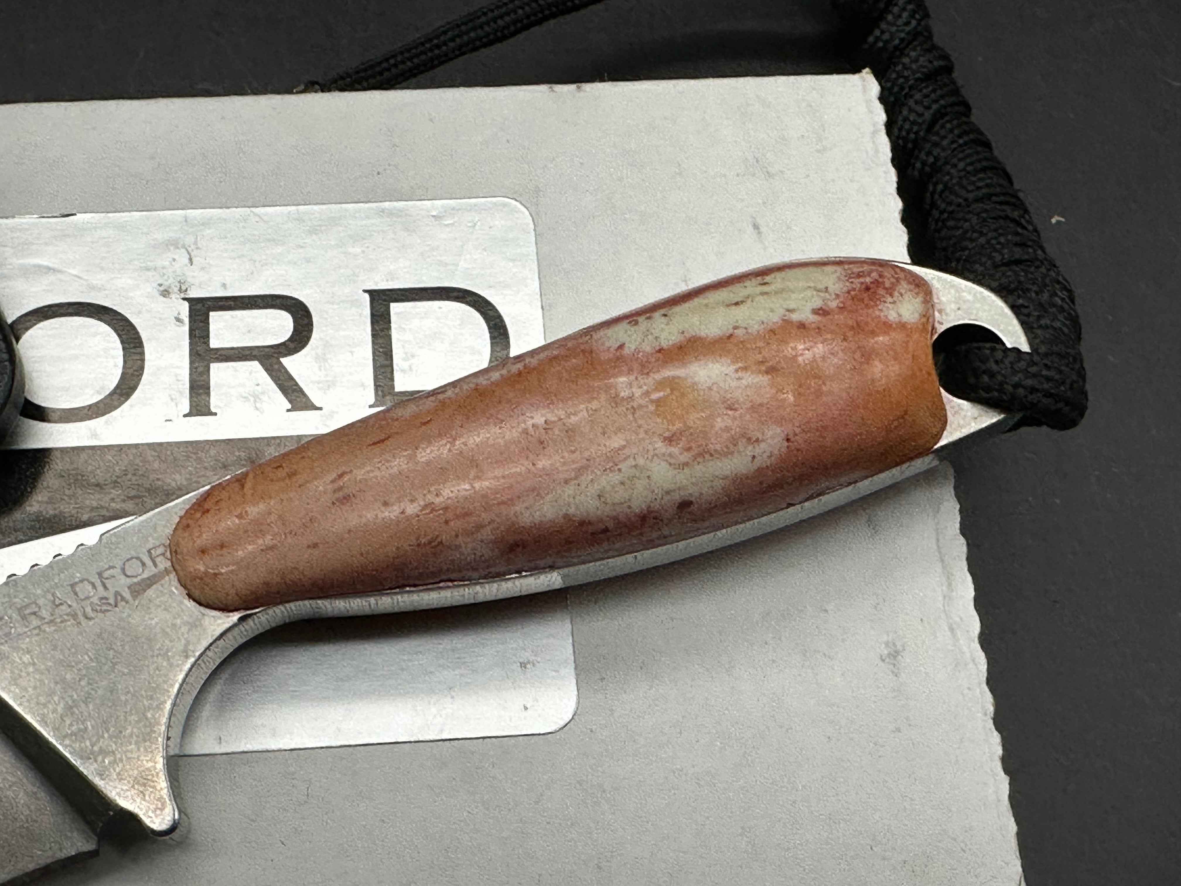 Bradford Knives G-Cleaver Fixed Blade Neck Knife 2.875" Elmax Black DLC Cleaver Blade and custom scales handle, Kydex Sheath