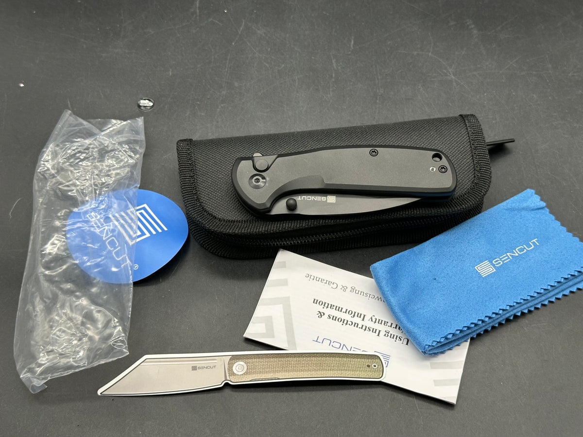 Sencut ArcBlast, 2.98" 9Cr18MoV Black Drop Point Blade with Black Aluminum Scales