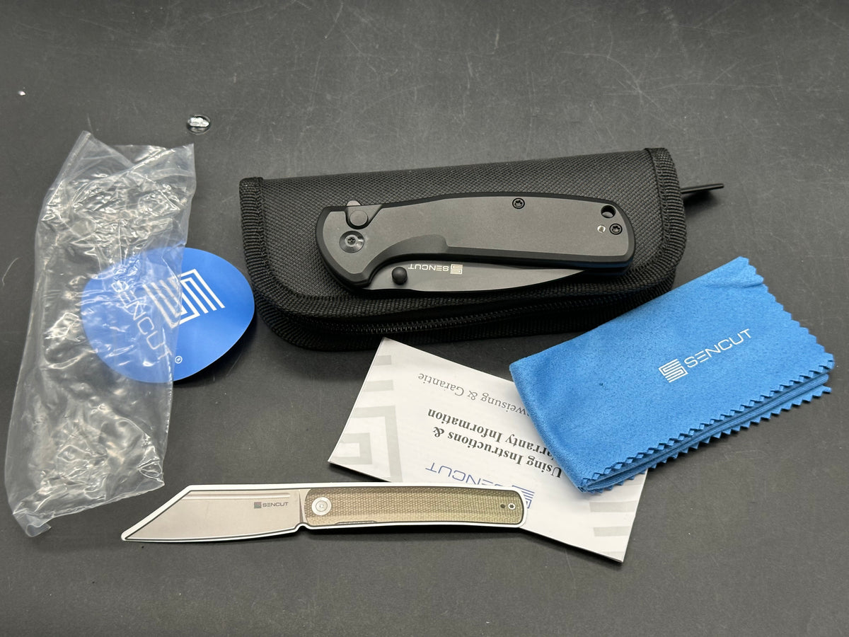 Sencut ArcBlast, 2.98" 9Cr18MoV Black Drop Point Blade with Black Aluminum Scales