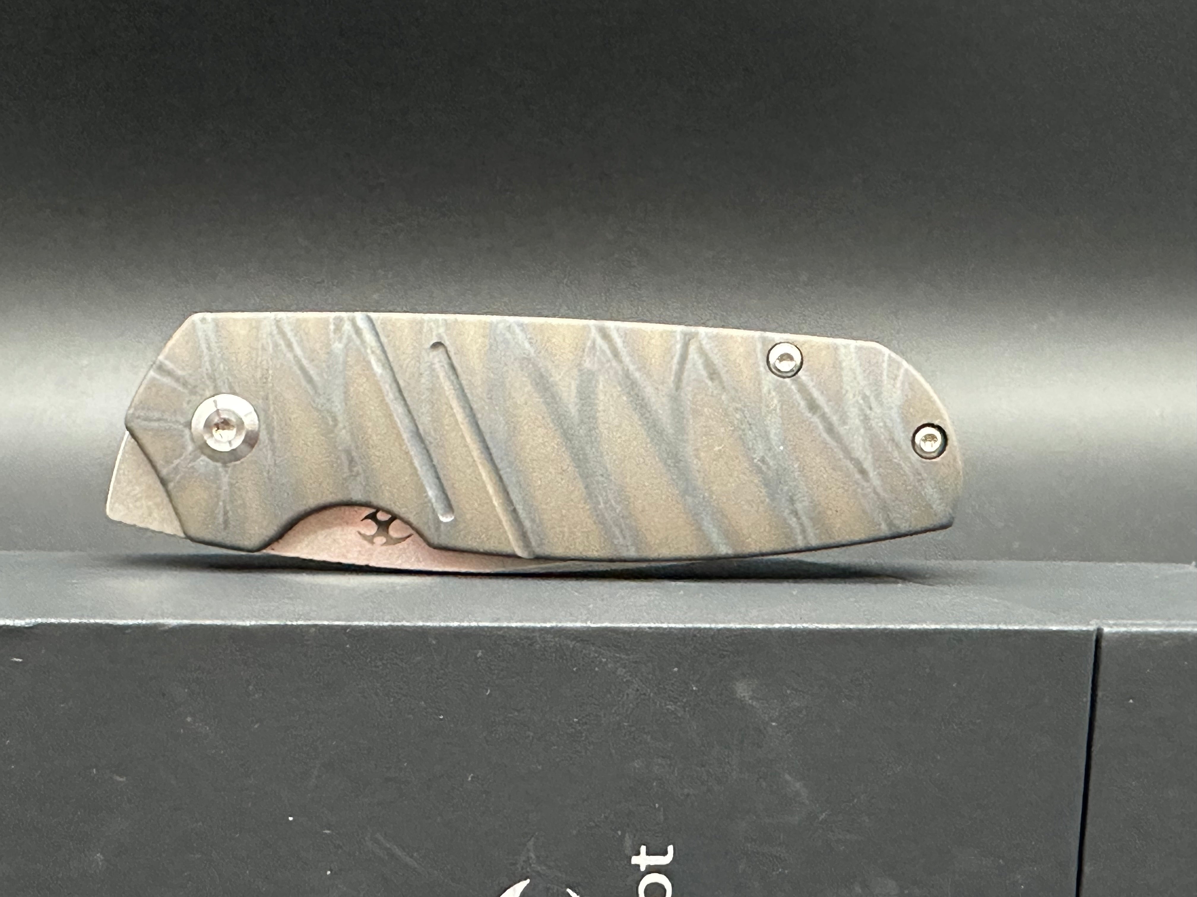 Kansept Knives Turaco Frame Lock Knife Tiger Stripe Flamed Titanium (2.8" SW)