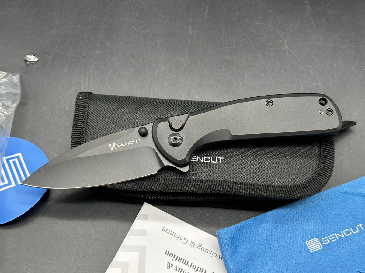 Sencut ArcBlast, 2.98" 9Cr18MoV Black Drop Point Blade with Black Aluminum Scales