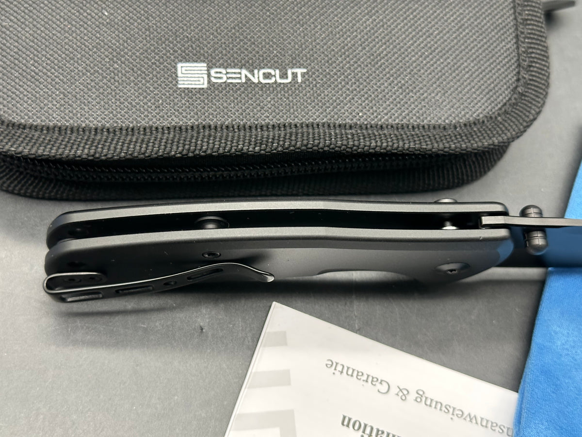 Sencut ArcBlast, 2.98" 9Cr18MoV Black Drop Point Blade with Black Aluminum Scales