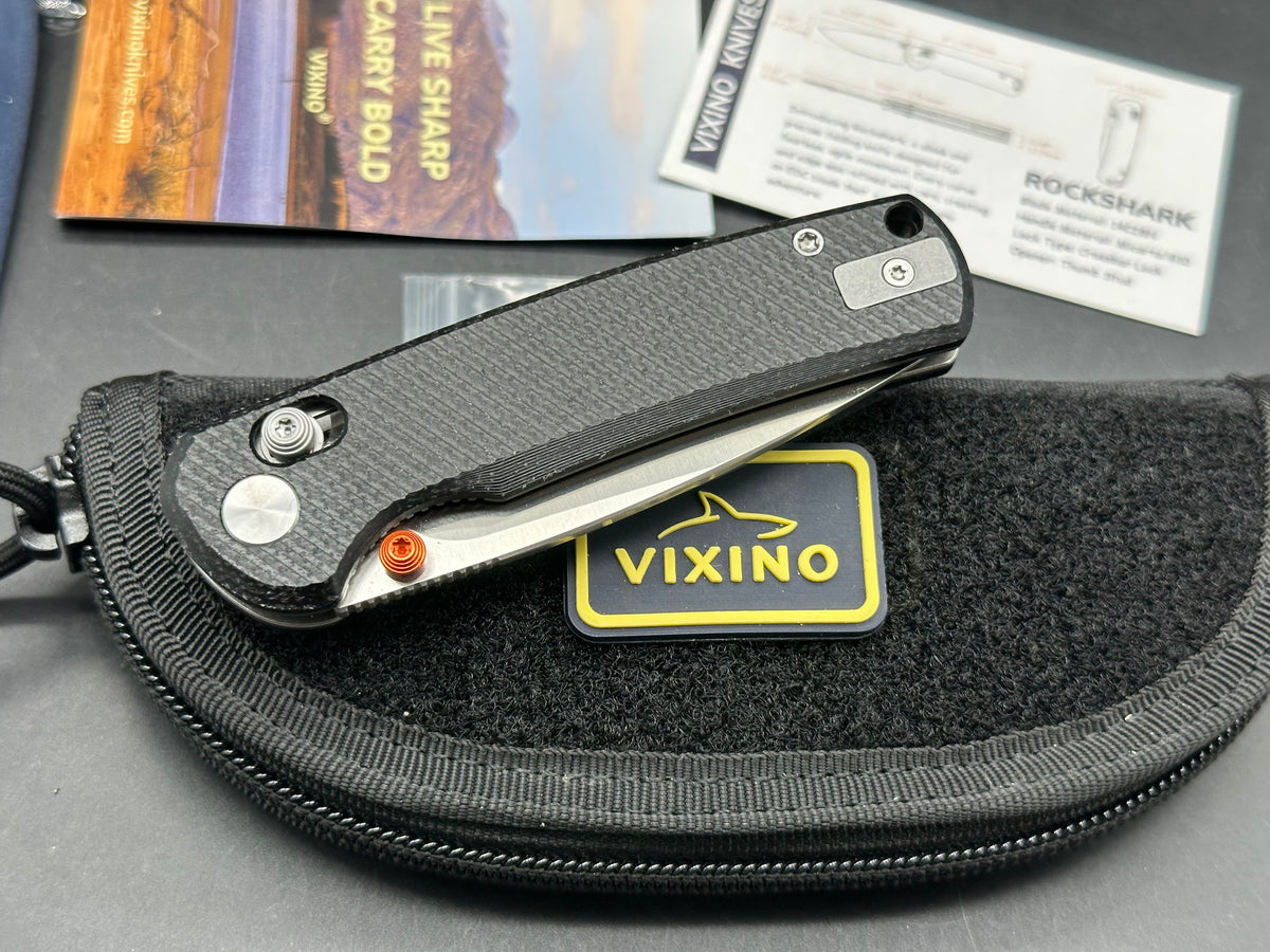Vixino Rockshark, 3.03" 14C28N Satin Drop Point Blade with Black Micarta Scales