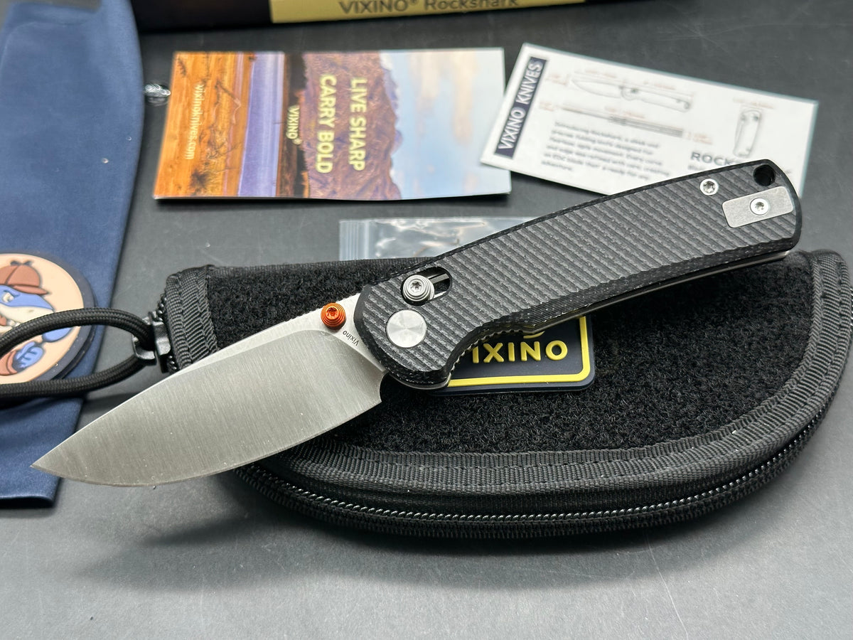 Vixino Rockshark, 3.03" 14C28N Satin Drop Point Blade with Black Micarta Scales